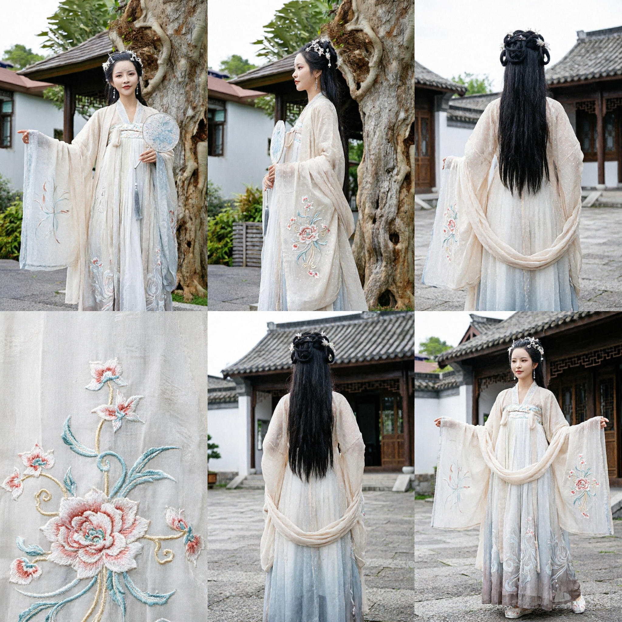 Traditional Chinese Hanfu Costume Ancient Fairy Dress White Embroidered Wide Sleeve Gown for Women