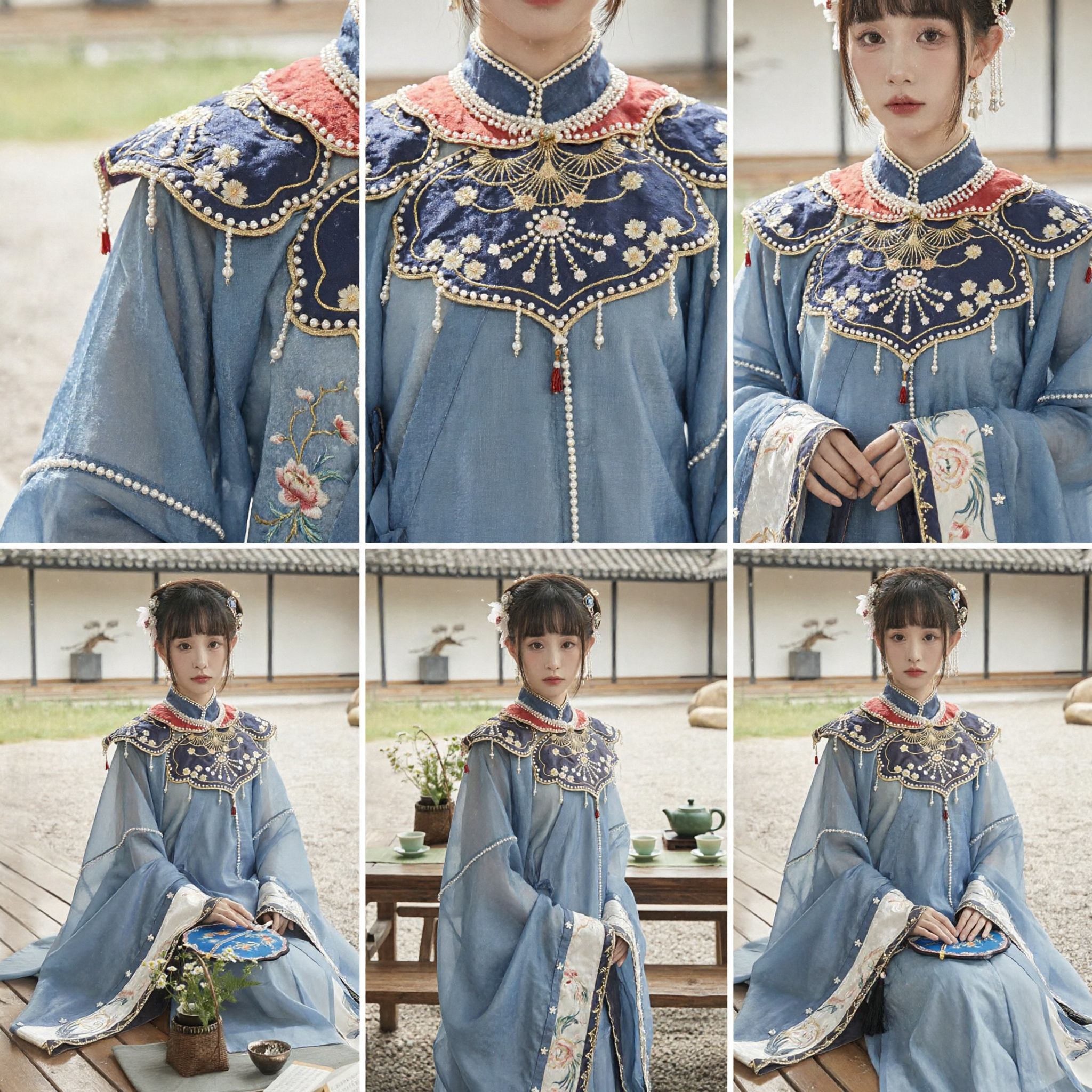 Elegant Blue Ming Dynasty Hanfu for Women with Embroidered Yunjian Cloud Collar Traditional Chinese Costume