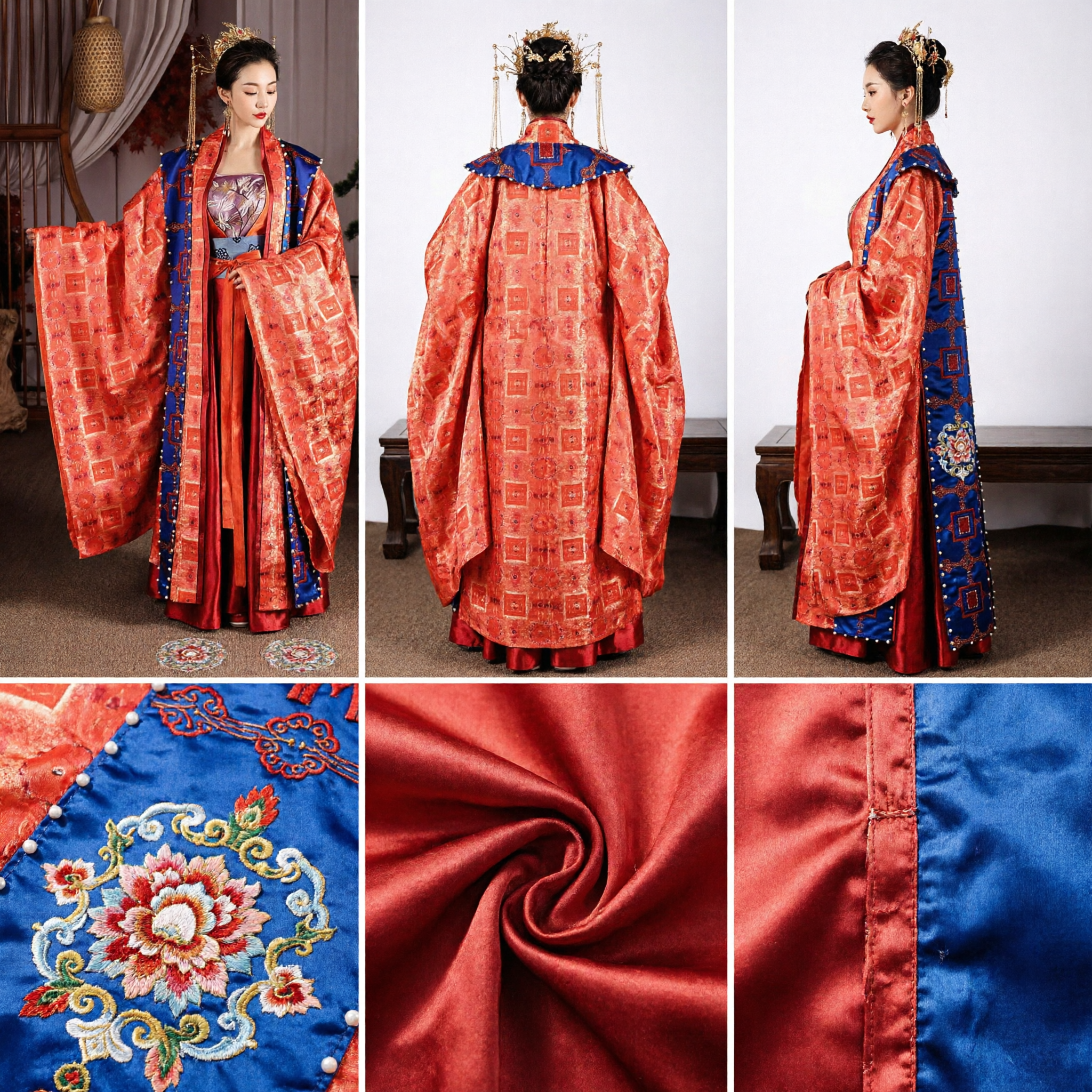 Traditional Chinese Tang Dynasty Red Hanfu Costume Ancient Imperial Princess Wedding Dress with Wide Sleeves