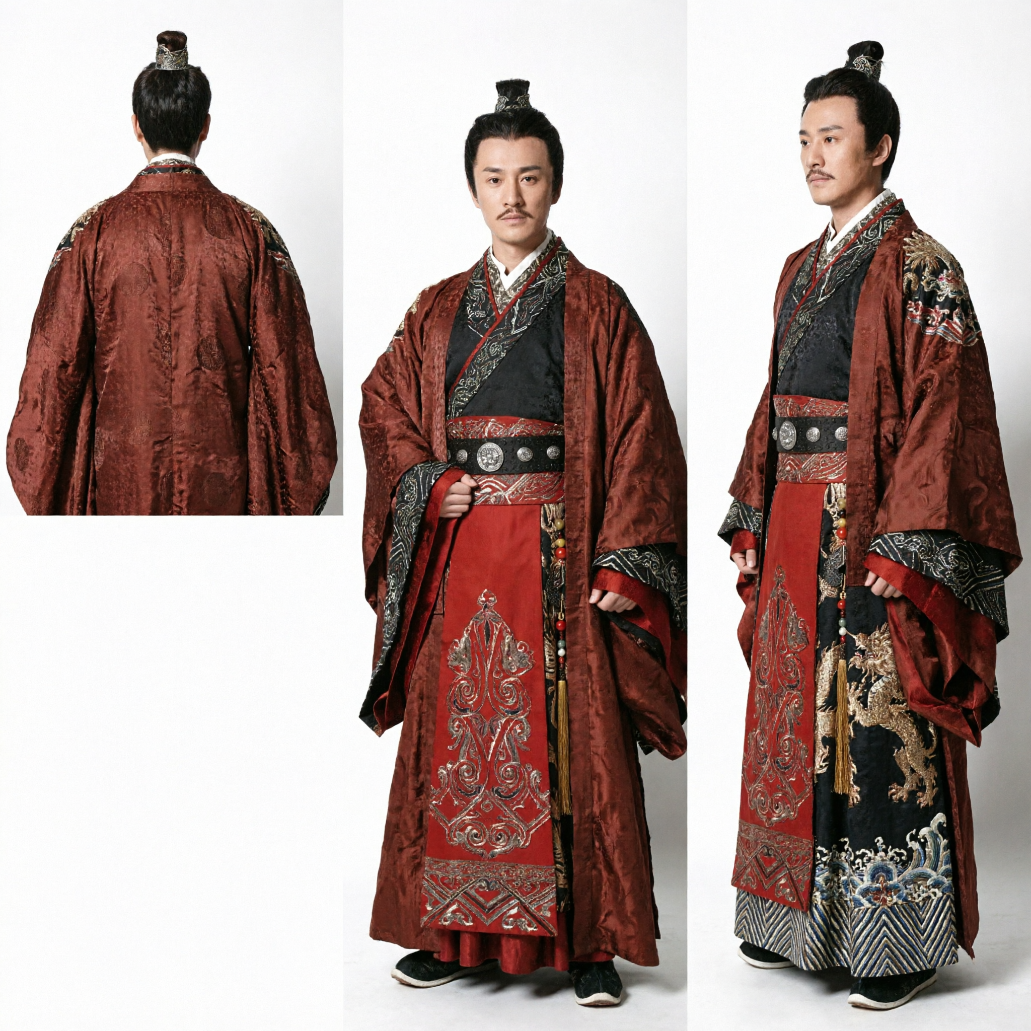 Men's Ancient Chinese Hanfu Costume Traditional Noble Red Robe with Embroidery for Cosplay