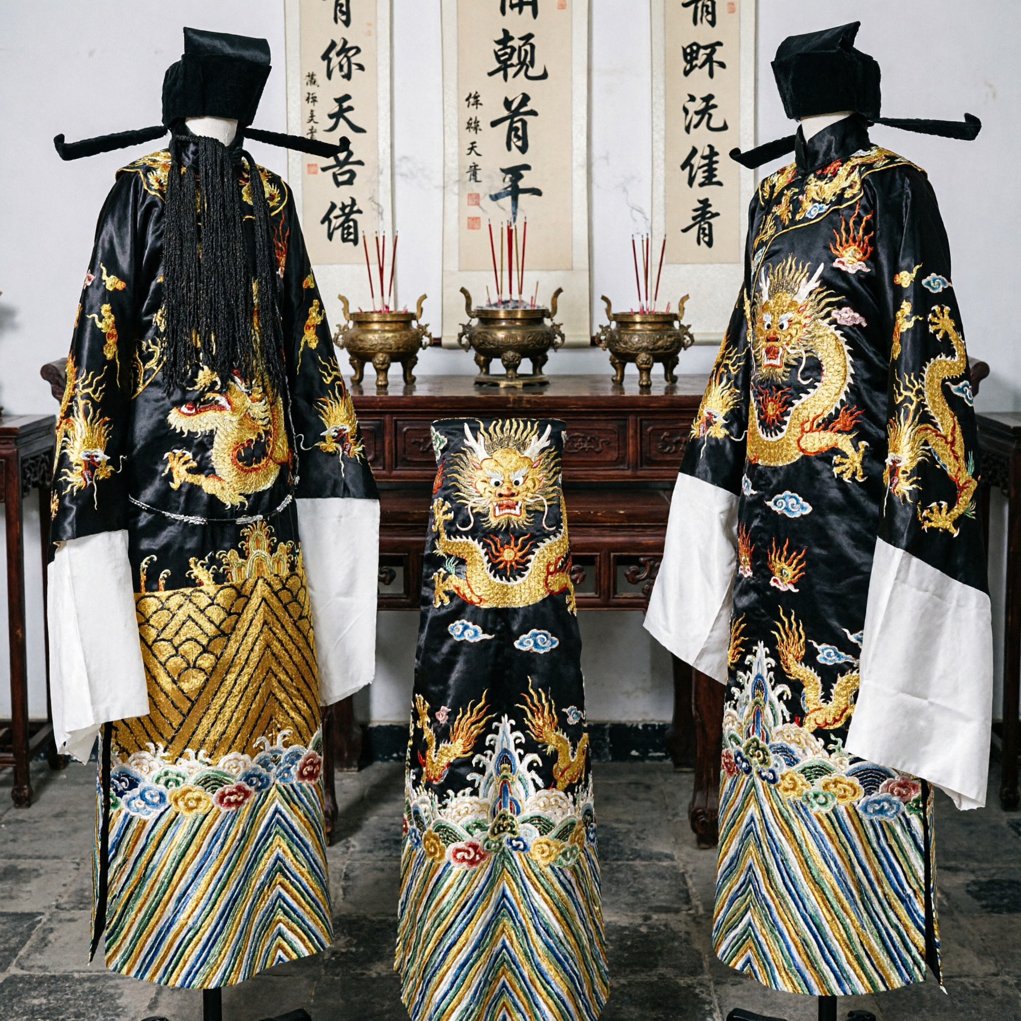 Traditional Chinese Peking Opera Black Dragon Robe Costume Men's Ancient Official Clothing with Hat for Stage Performance