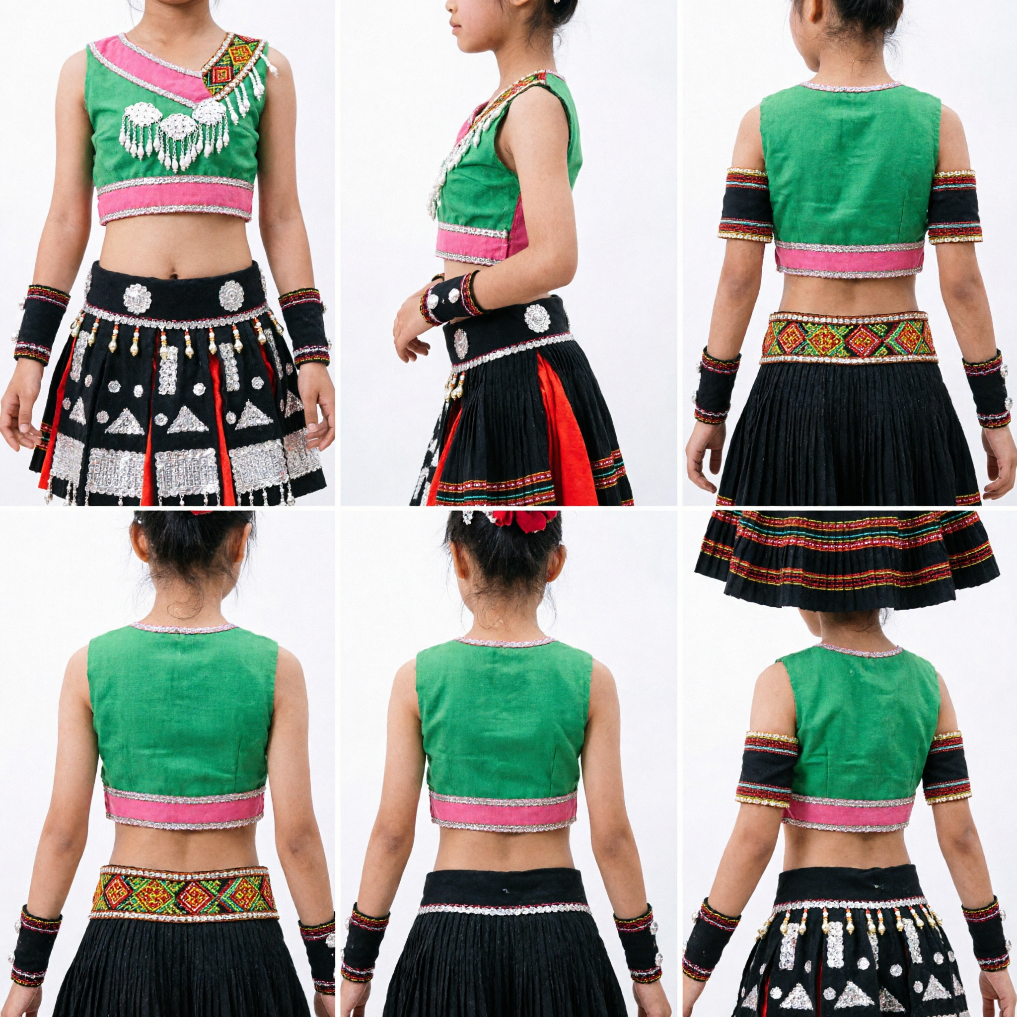 Girls Ethnic Folk Dance Costume Chinese Minority Style Stage Performance Outfit for Kids Competition