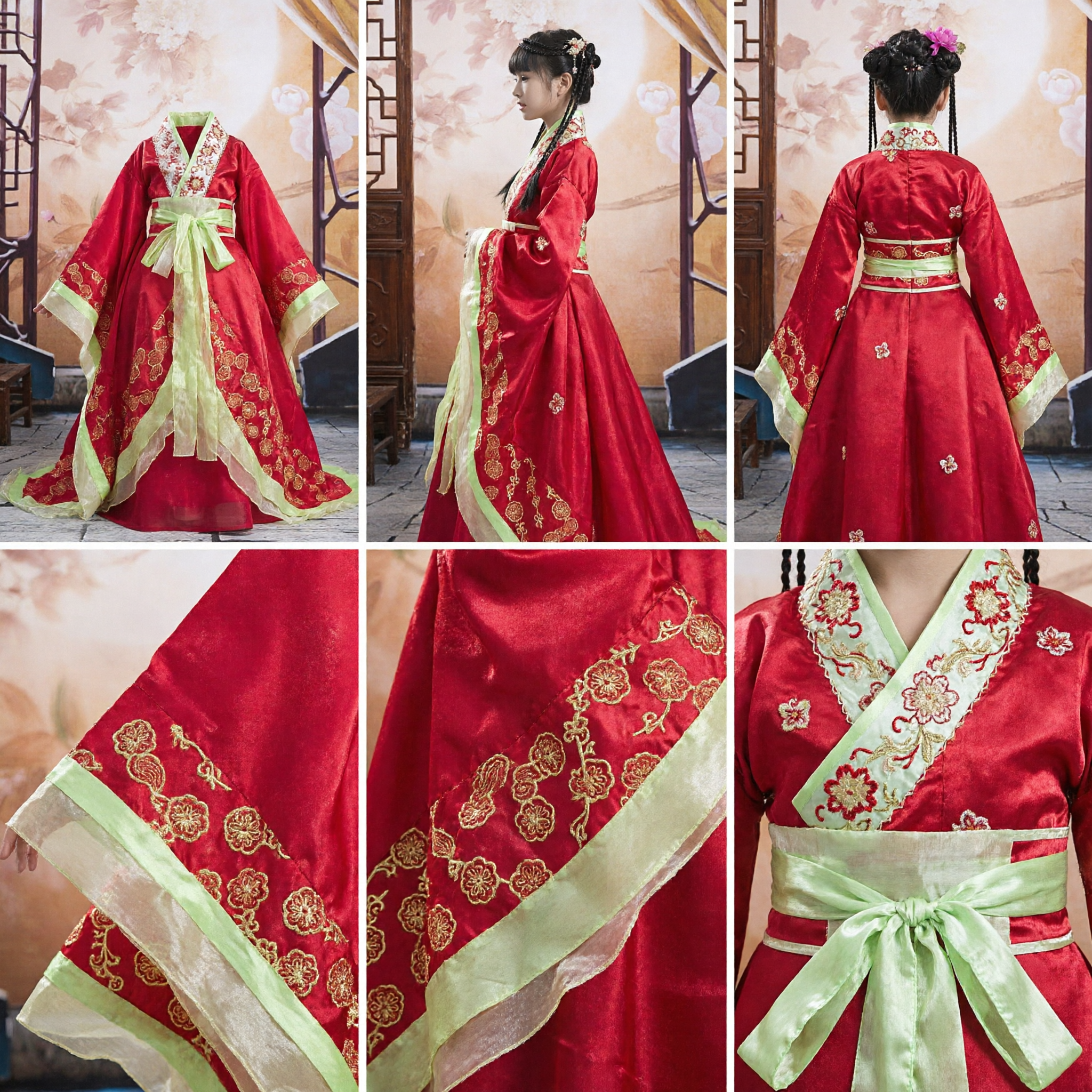 Girls Red Traditional Hanbok Dress Kids Ancient Korean Costume for Stage Performance and Cultural Festivals