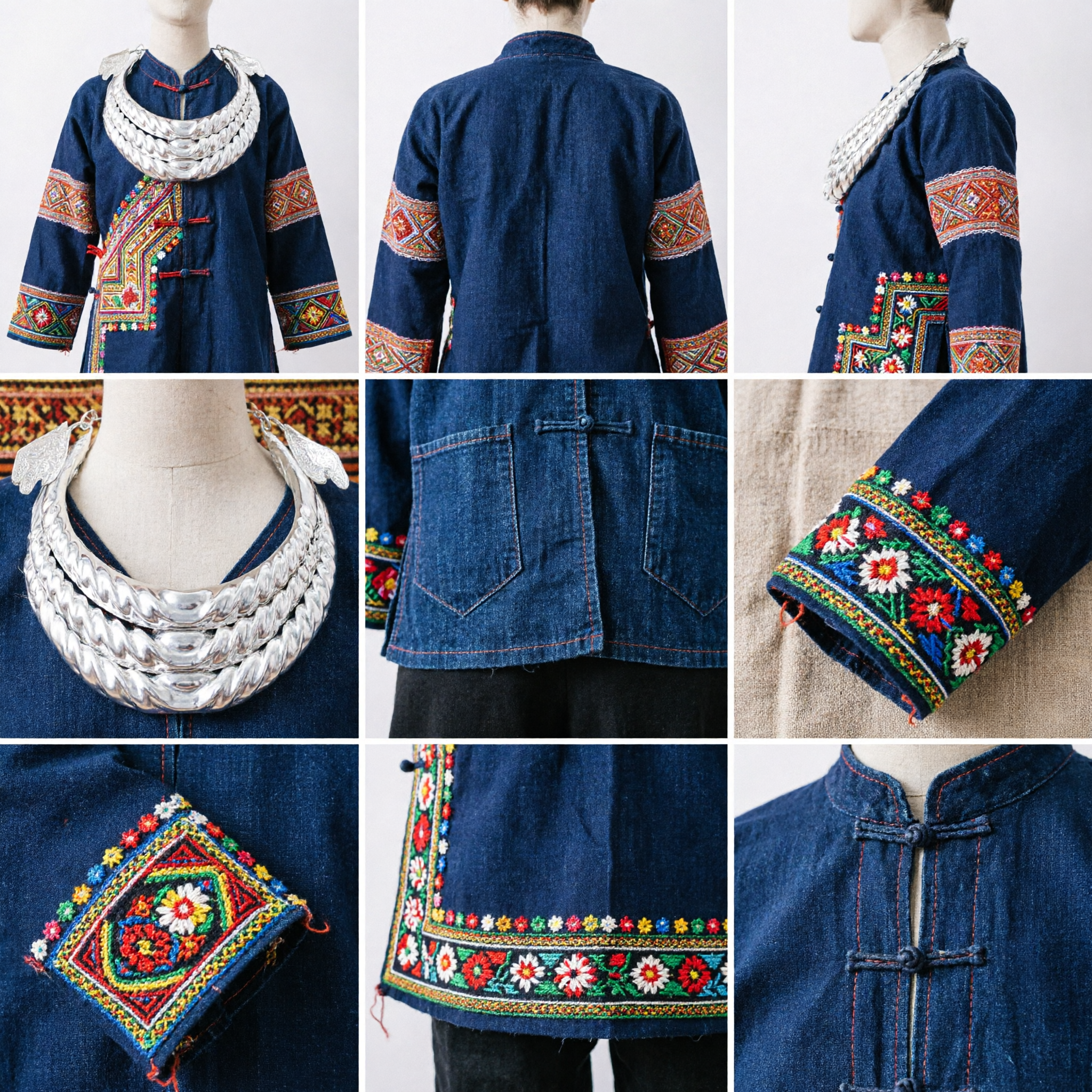 Large Silver Hmong Necklace Traditional Miao Tribal Torque Choker for Women Festival Costume Jewelry