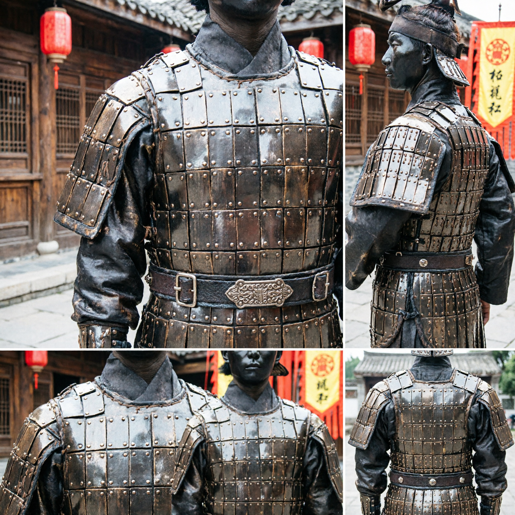 Authentic Qin Dynasty Terracotta Warrior Armor Costume with Lantern for Cultural Festivals and Museum Displays