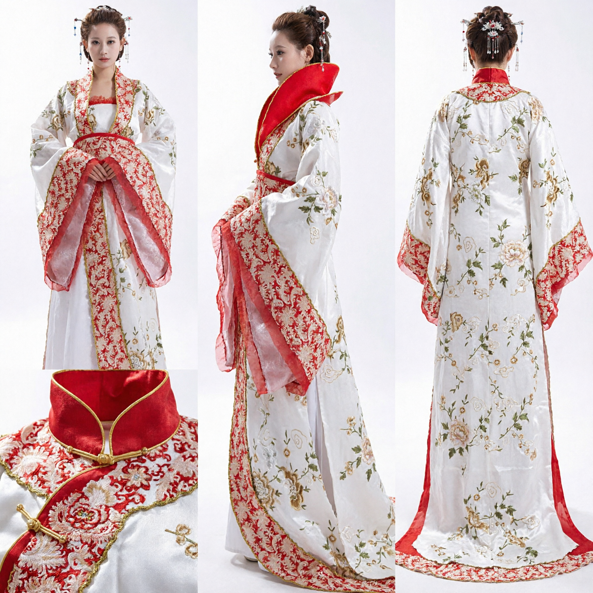 Traditional Chinese Hanfu Costume Ancient Princess Dress White Red Floral Embroidery Performance Clothing for Women