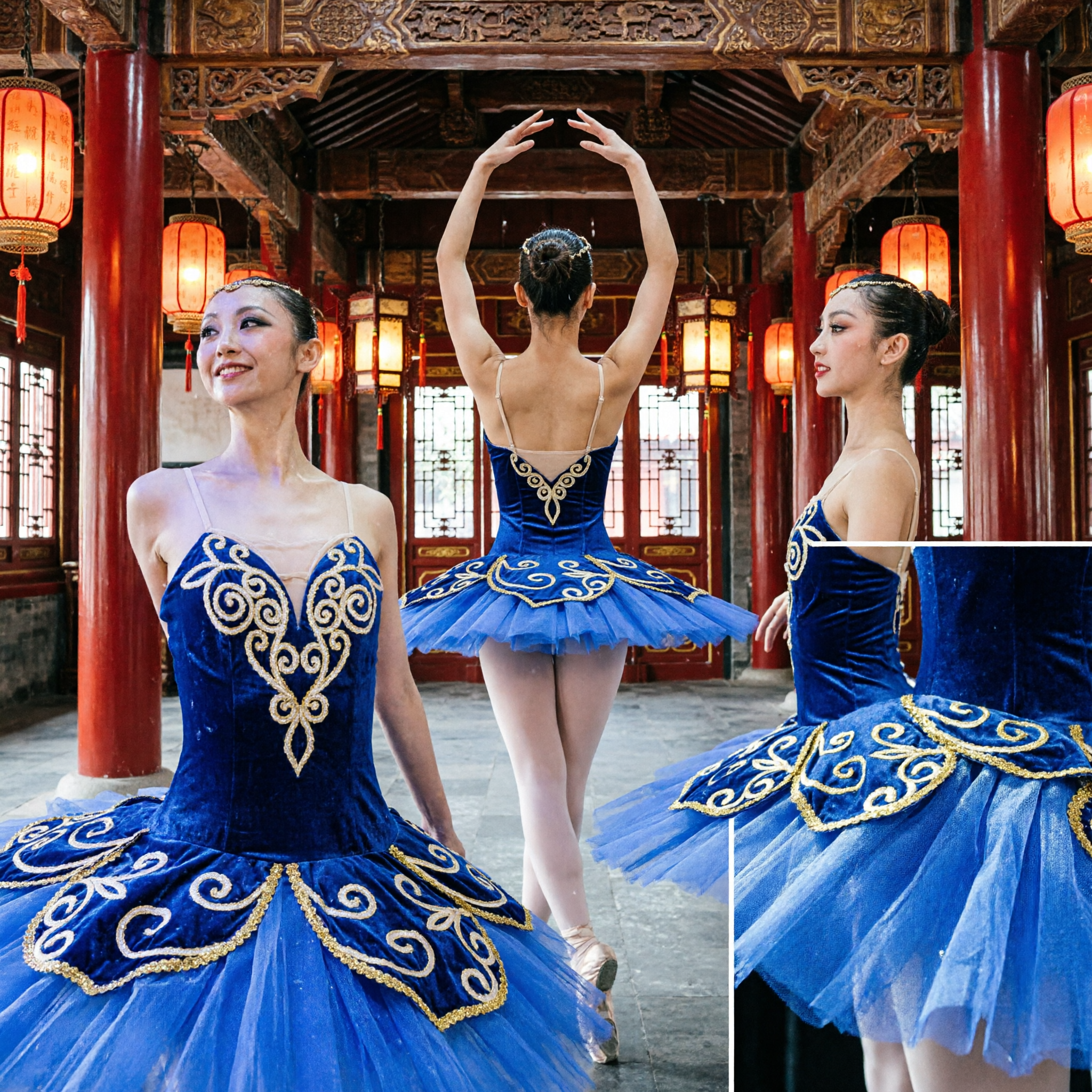 Royal Blue Classical Ballet Tutu Dress with Silver Embroidery for Women Professional Stage Performance