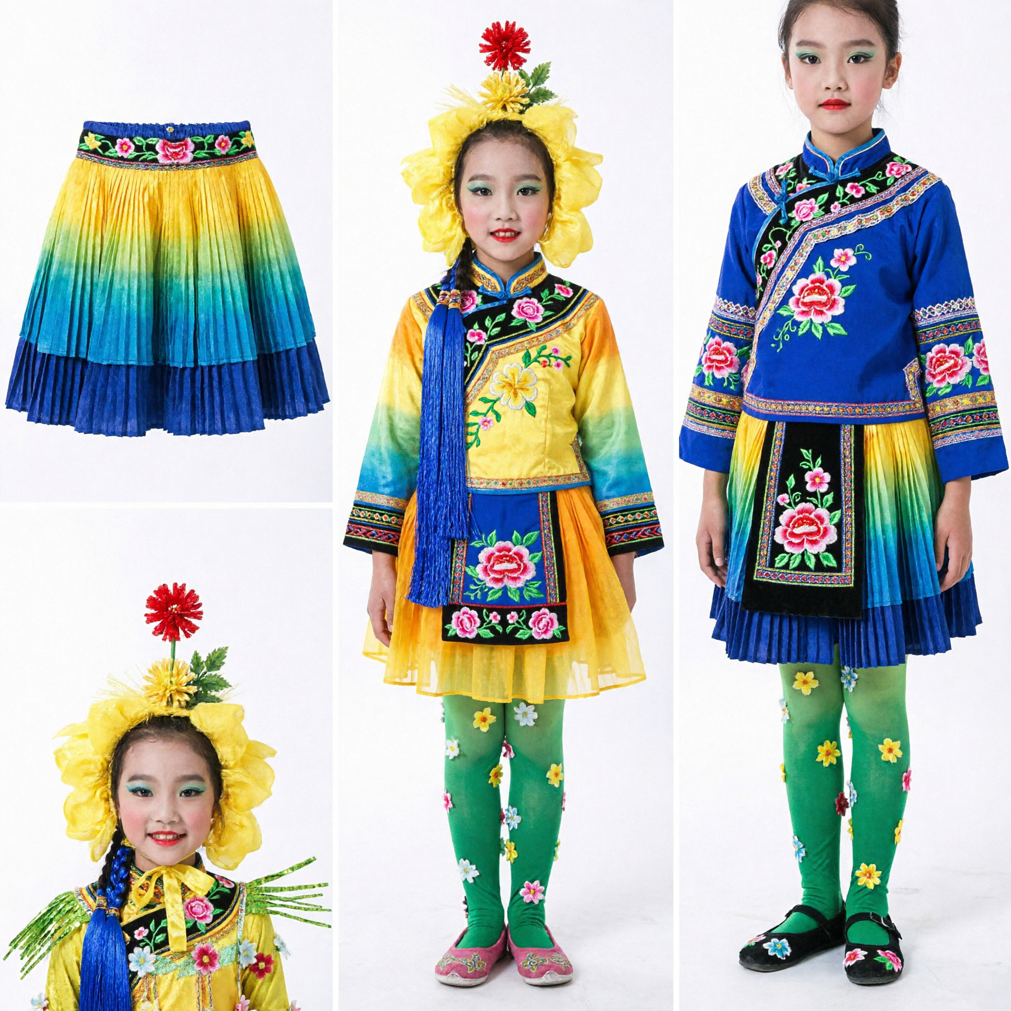 Children's Yellow Sunflower Dance Costume Set with Headpiece for School Harvest Festival Stage Performance