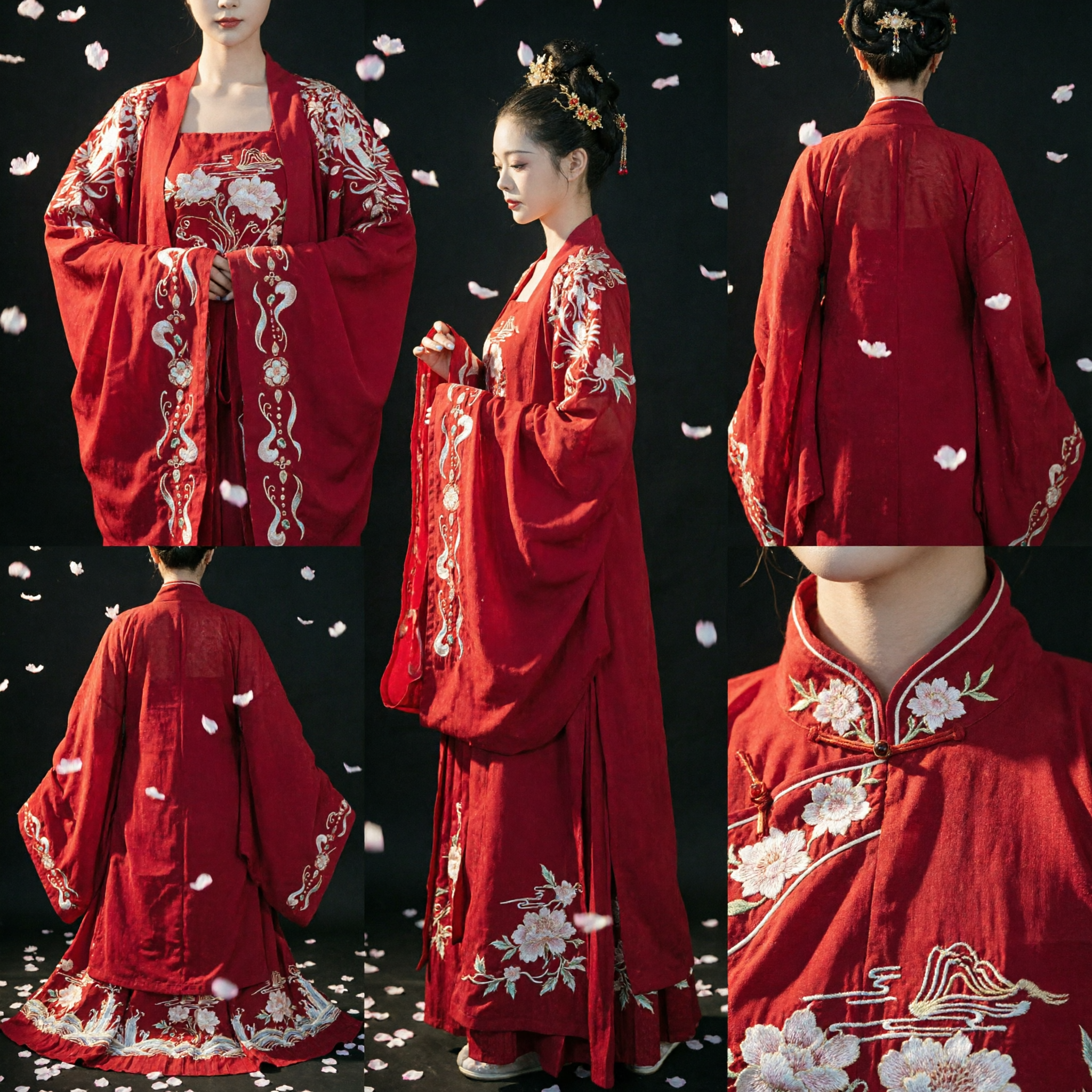 Ancient Chinese Red Hanfu Costume Traditional Tang Dynasty Embroidered Dress for Women Historical Wedding Photography