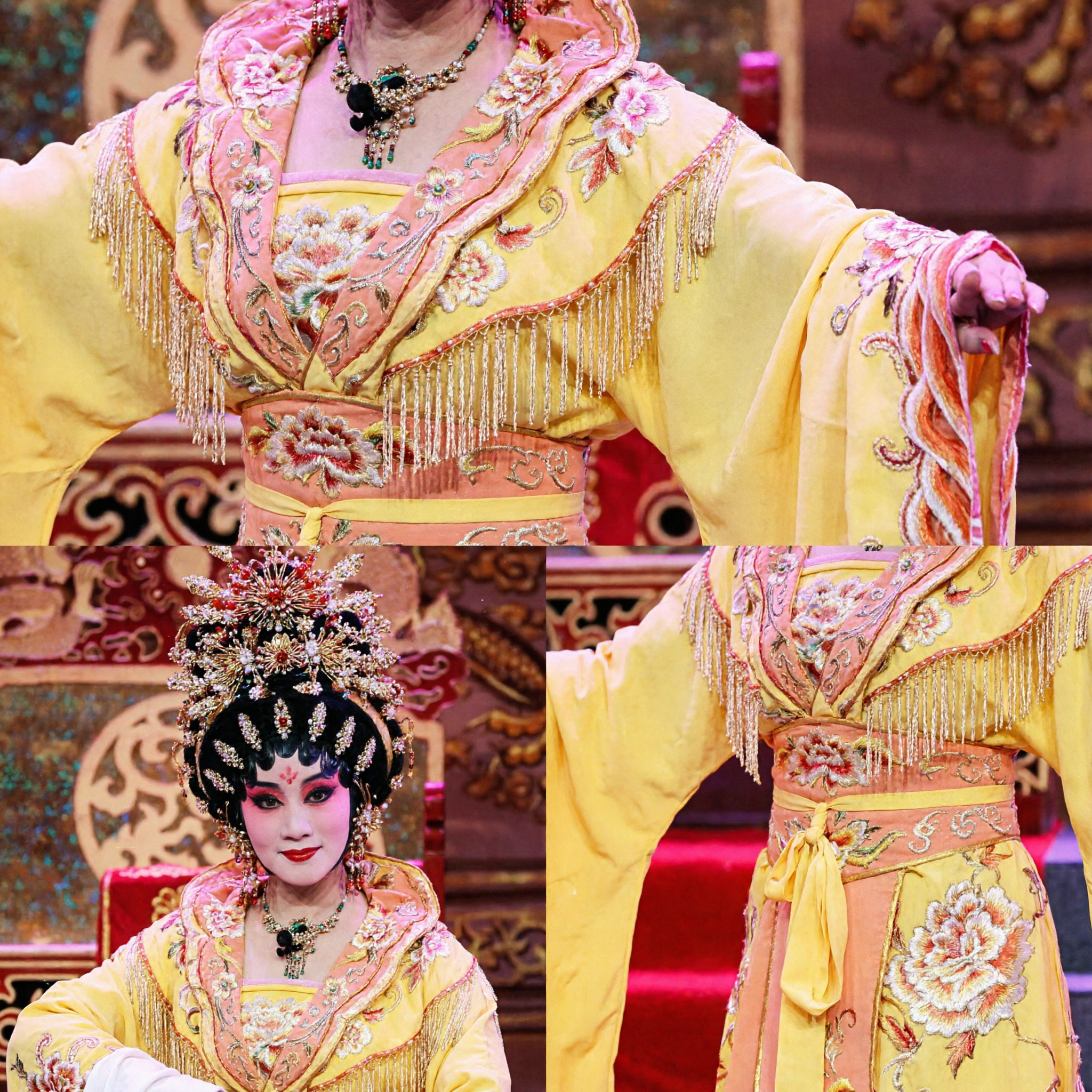 Traditional Chinese Peking Opera Costume Yellow Embroidered Robe Complete Set for Female Dan Role Stage Performance