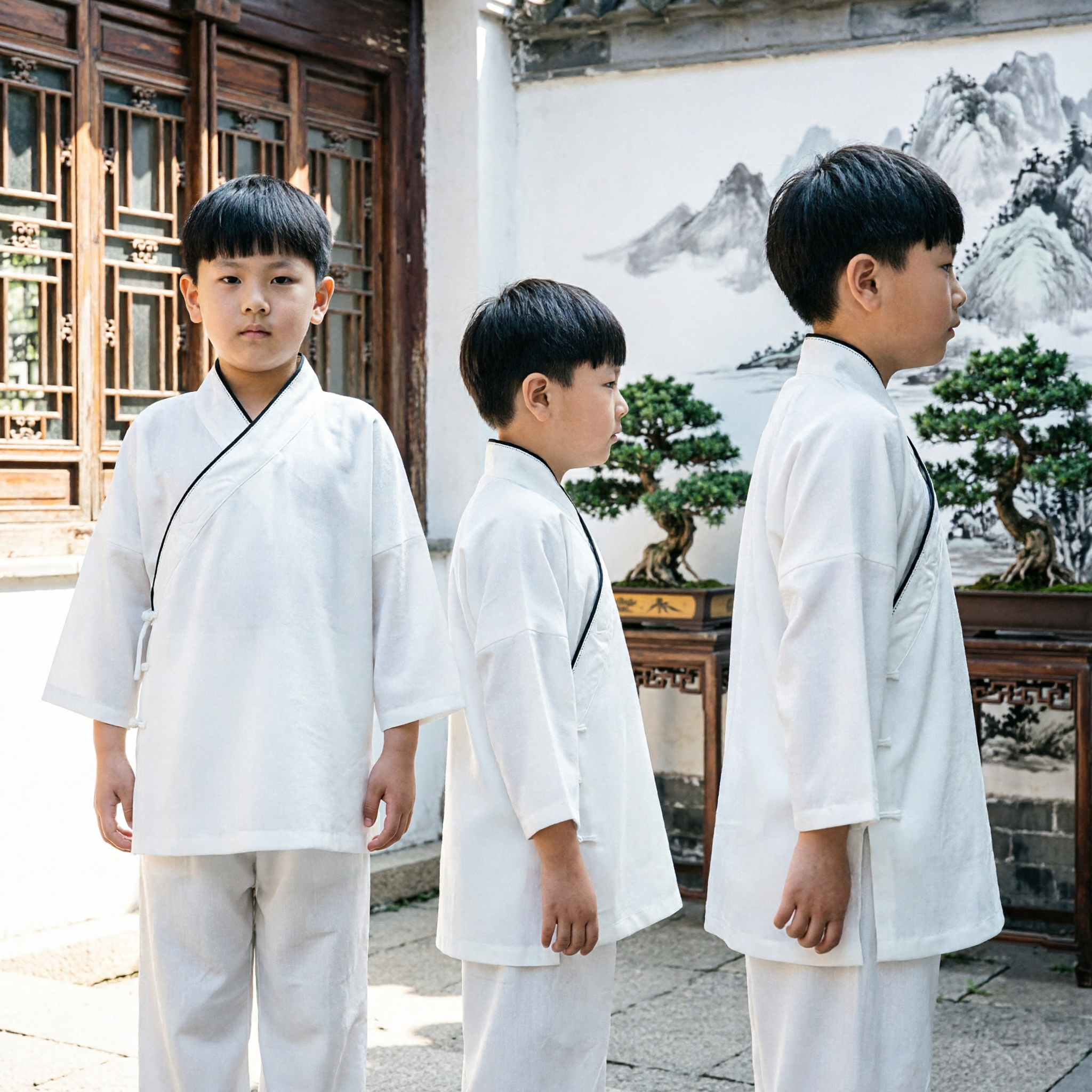 Kids Boys White Chinese Traditional Kung Fu Suit Martial Arts Tai Chi Uniform Hanfu Costume