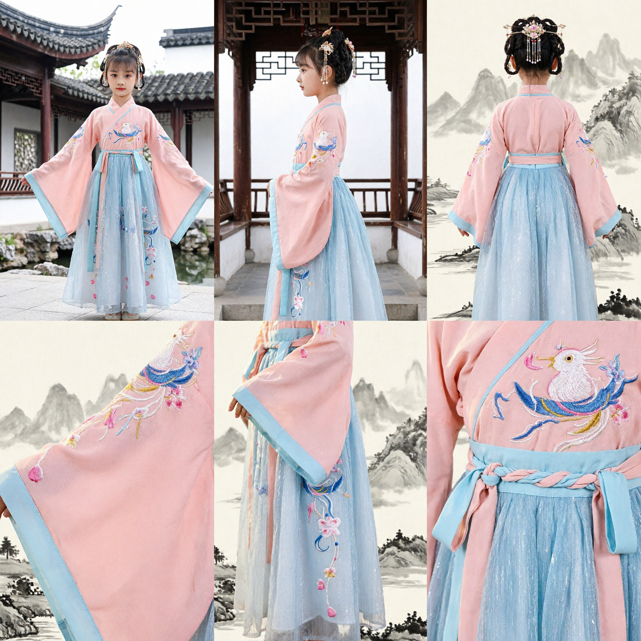 Pink Kids Chinese Hanfu Traditional Ancient Costume Girls Tang Dynasty Princess Dress for Performance and Photography