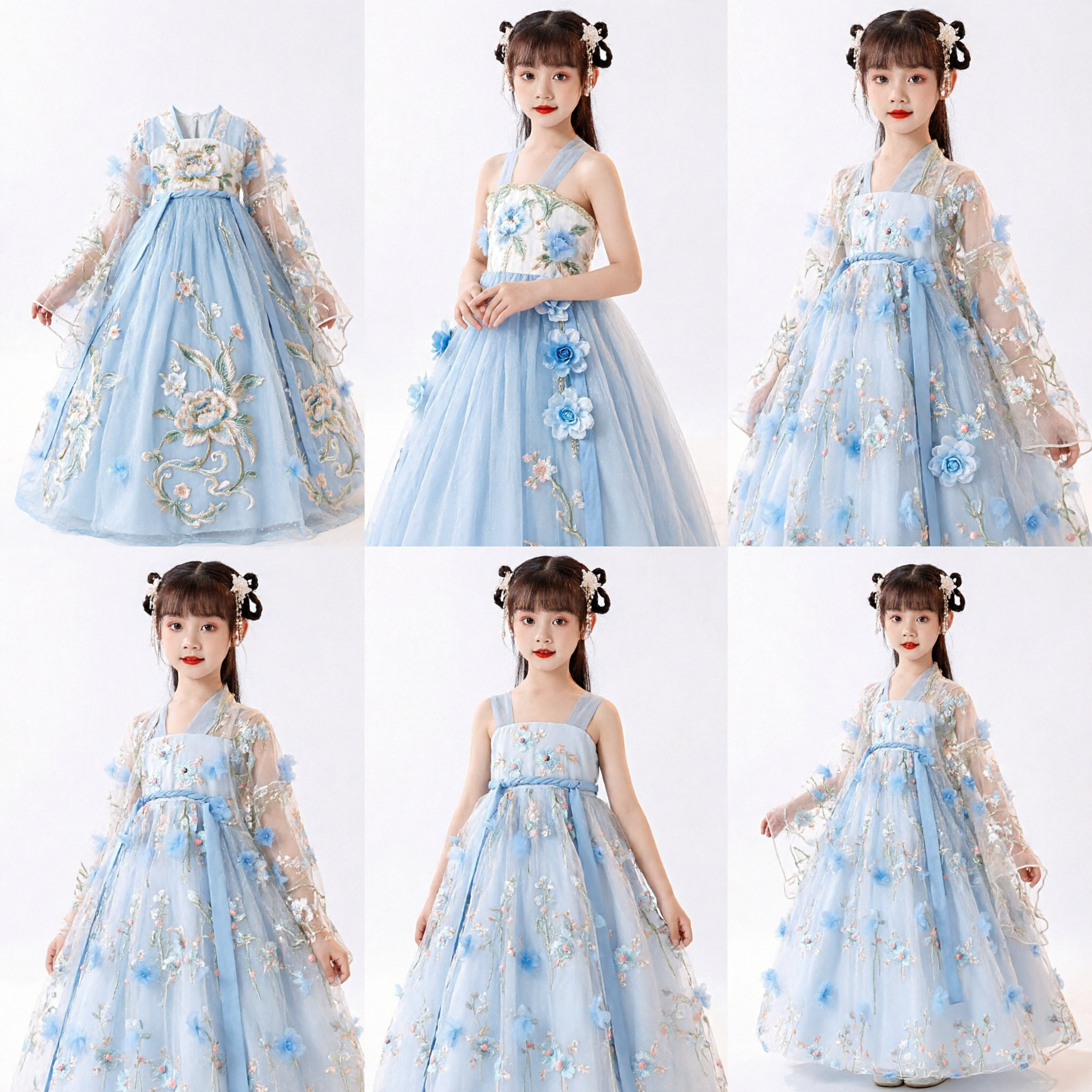 Traditional Chinese Hanfu Dress for Girls Blue Fairy Ancient Costume Embroidered Kids Clothing for Performance