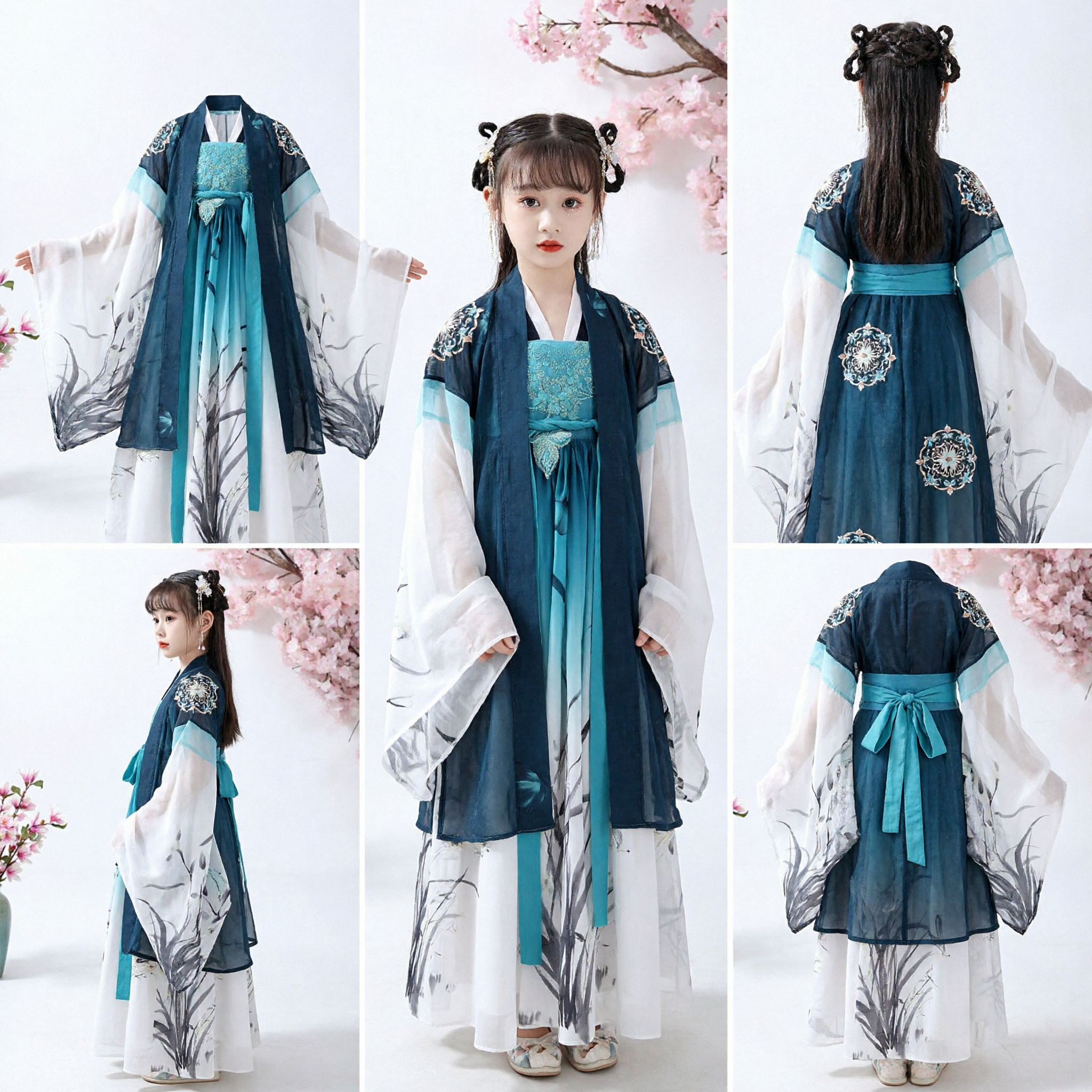 Girls Ancient Chinese Hanfu Dress Traditional Tang Dynasty Costume Ink Wash Painting Fairy Princess Outfit