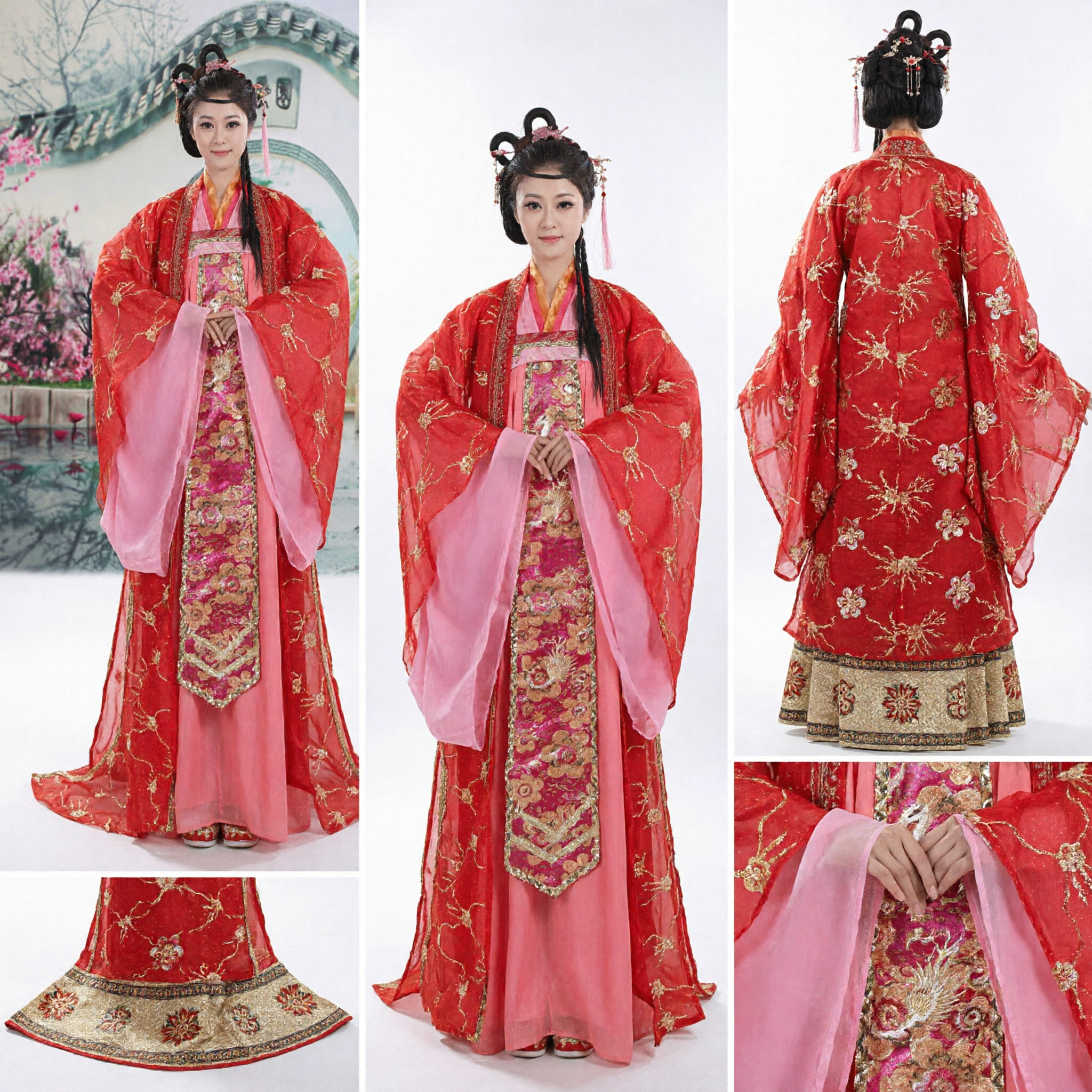 Traditional Chinese Red Hanfu Tang Dynasty Costume Ancient Princess Embroidered Robe for Women Wedding Performance