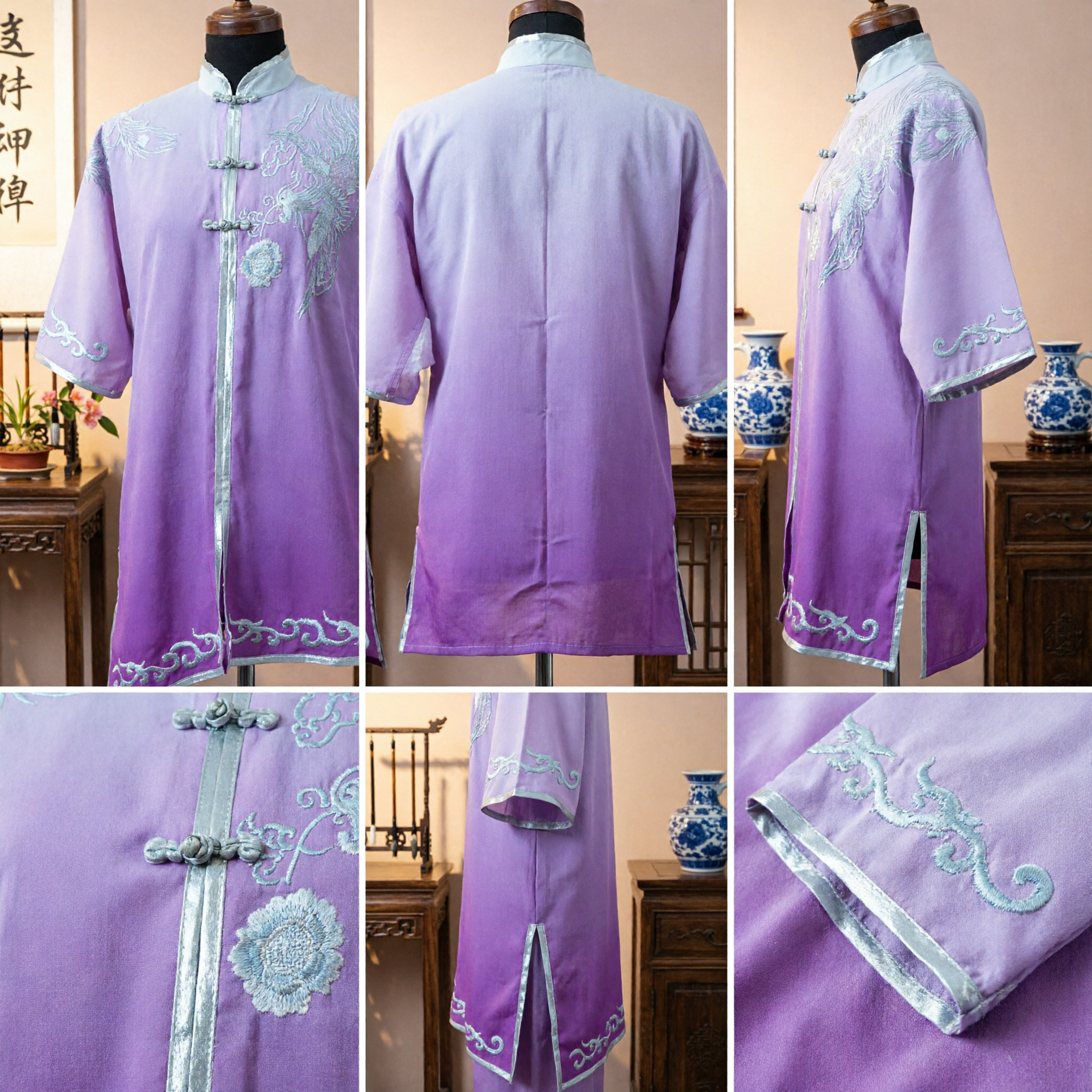 Purple Phoenix Embroidered Tang Suit Traditional Chinese Kung Fu Uniform for Tai Chi Martial Arts Performance