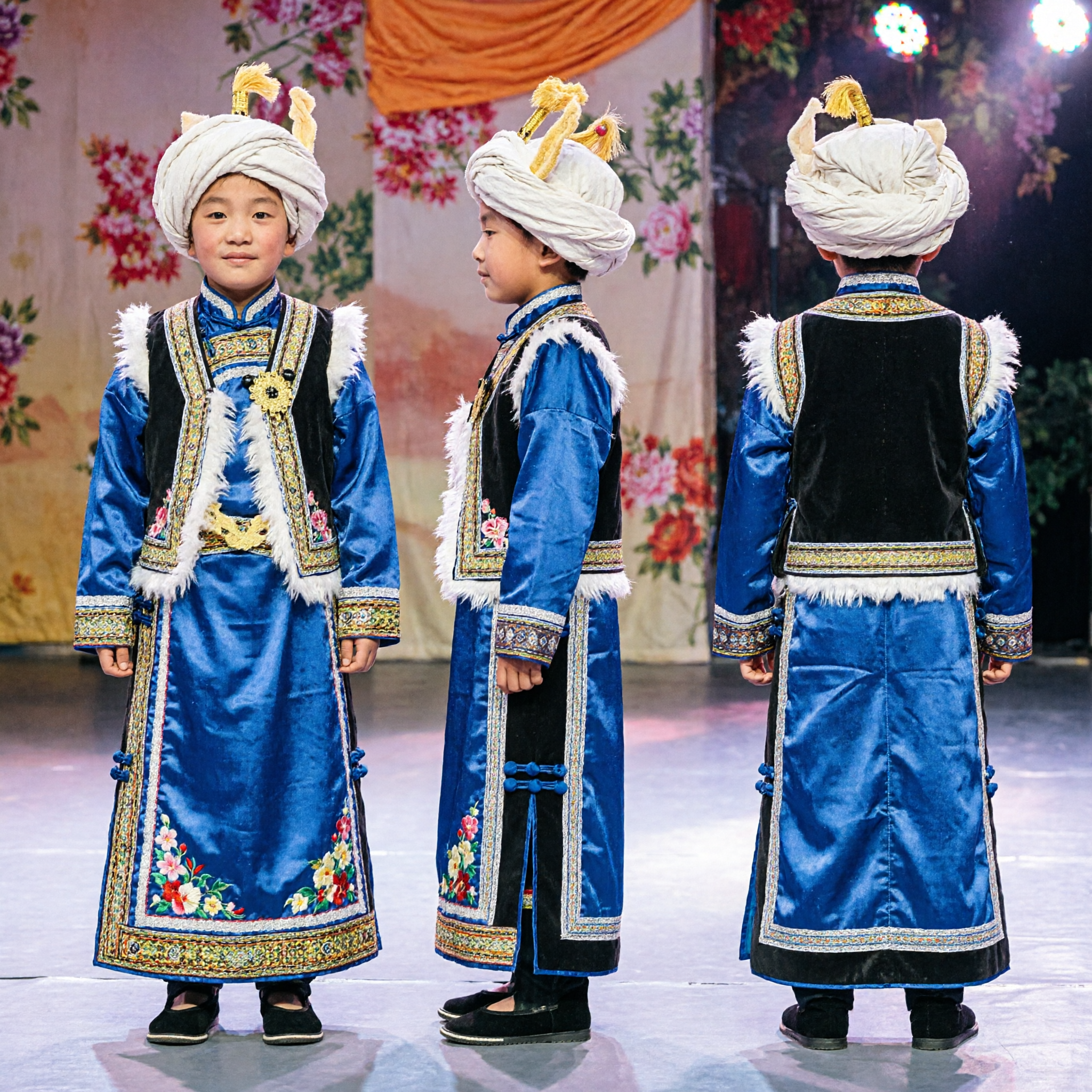 Kids Traditional Royal Prince Fancy Dress Costume Blue Gold Ethnic Outfit with Turban for Cultural Events