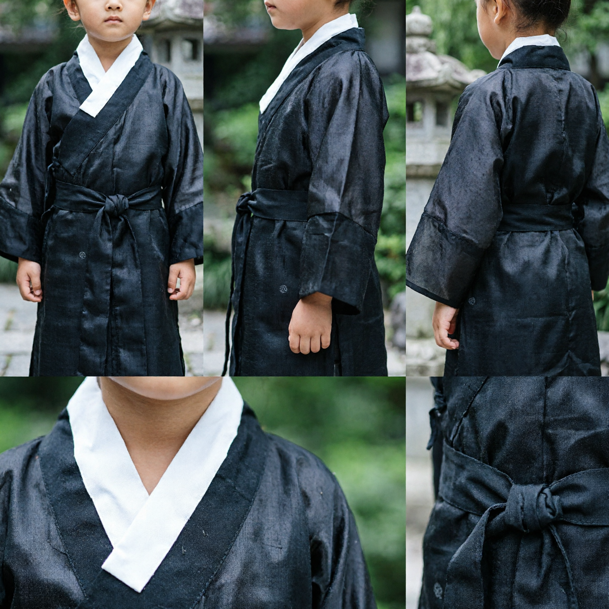 Boys Black Traditional Chinese Hanfu Ancient Scholar Costume Kids Taoist Robe for Performance