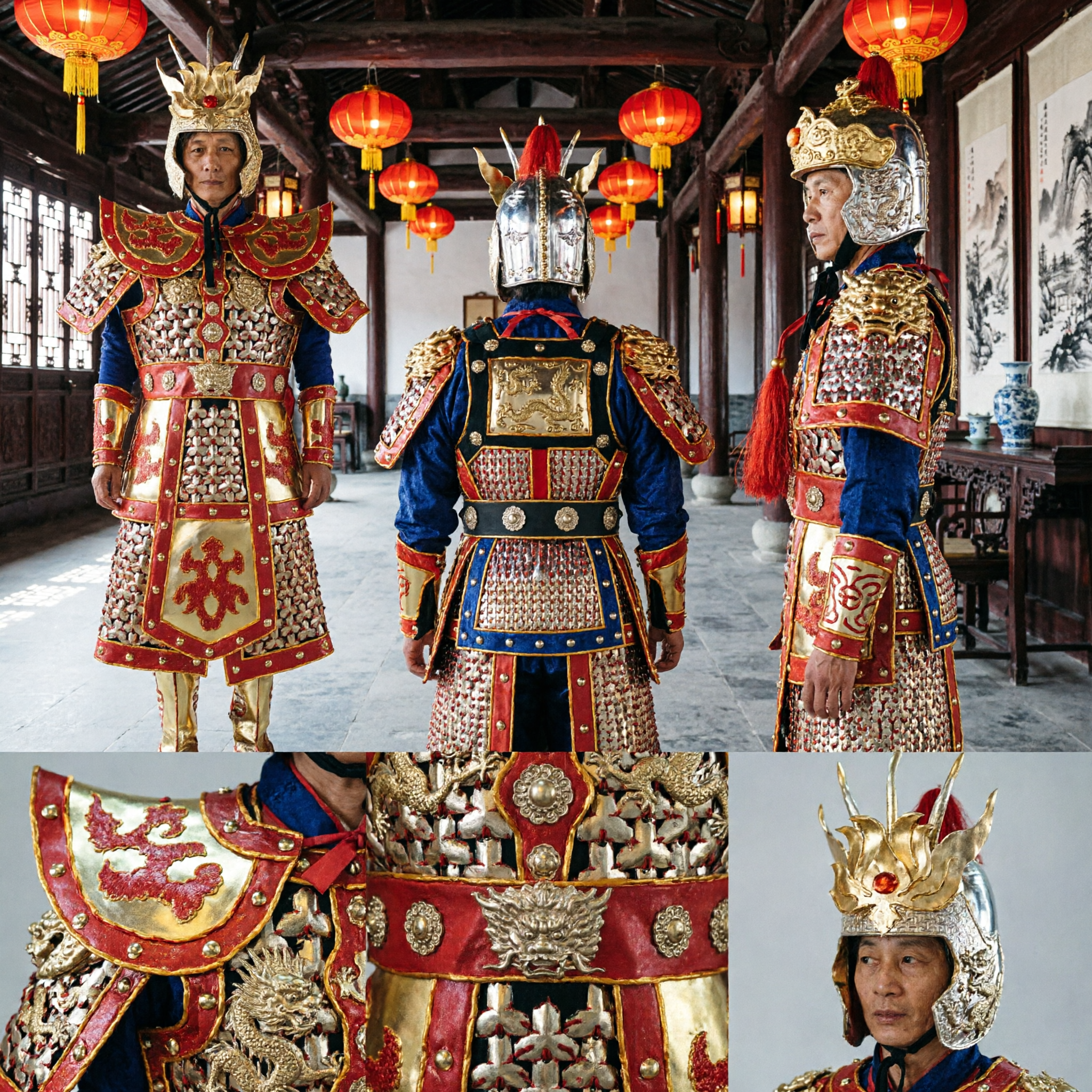Golden Chinese Ancient General Armor Costume for Men Sun Wukong Monkey King Cosplay Stage Performance Outfit