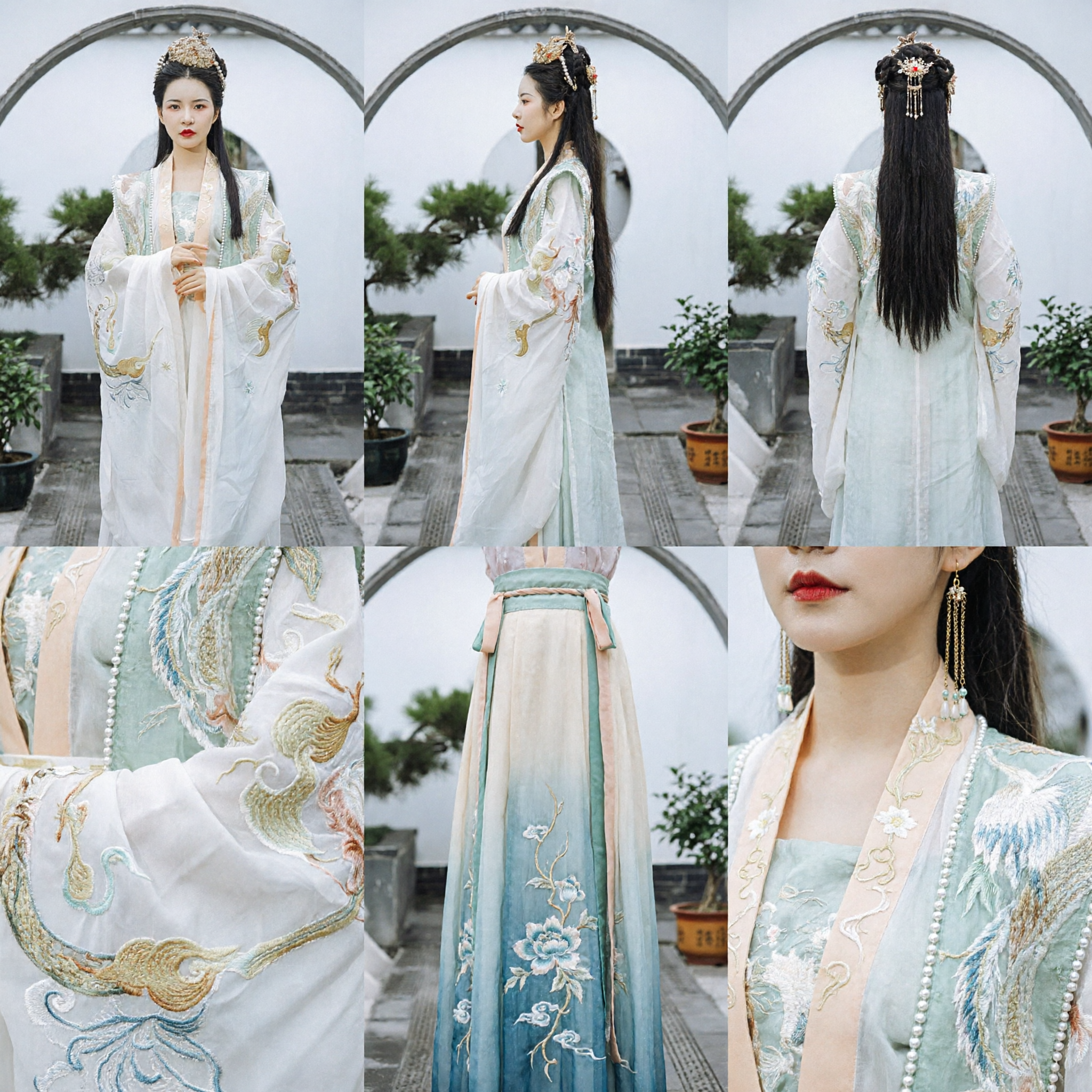 Elegant Ancient Chinese Hanfu Traditional Costume White Embroidered Wide Sleeve Dress for Women Performance