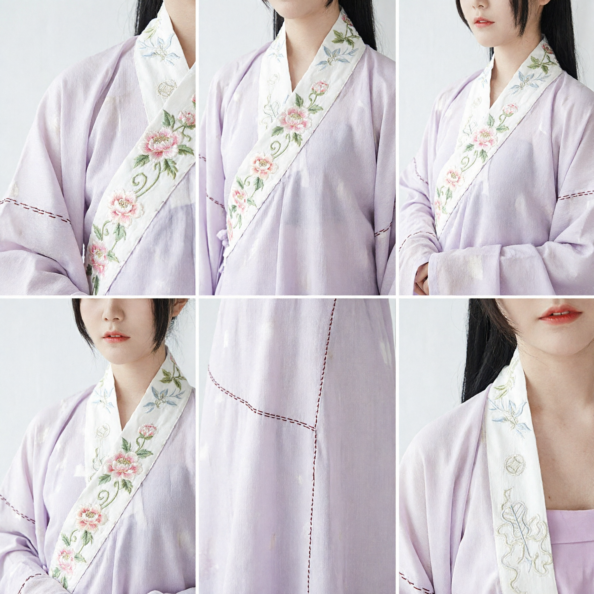 Ancient Chinese Wig Hanfu Hairpiece with Floral Accessories Traditional Black Hair for Women Cosplay Costume