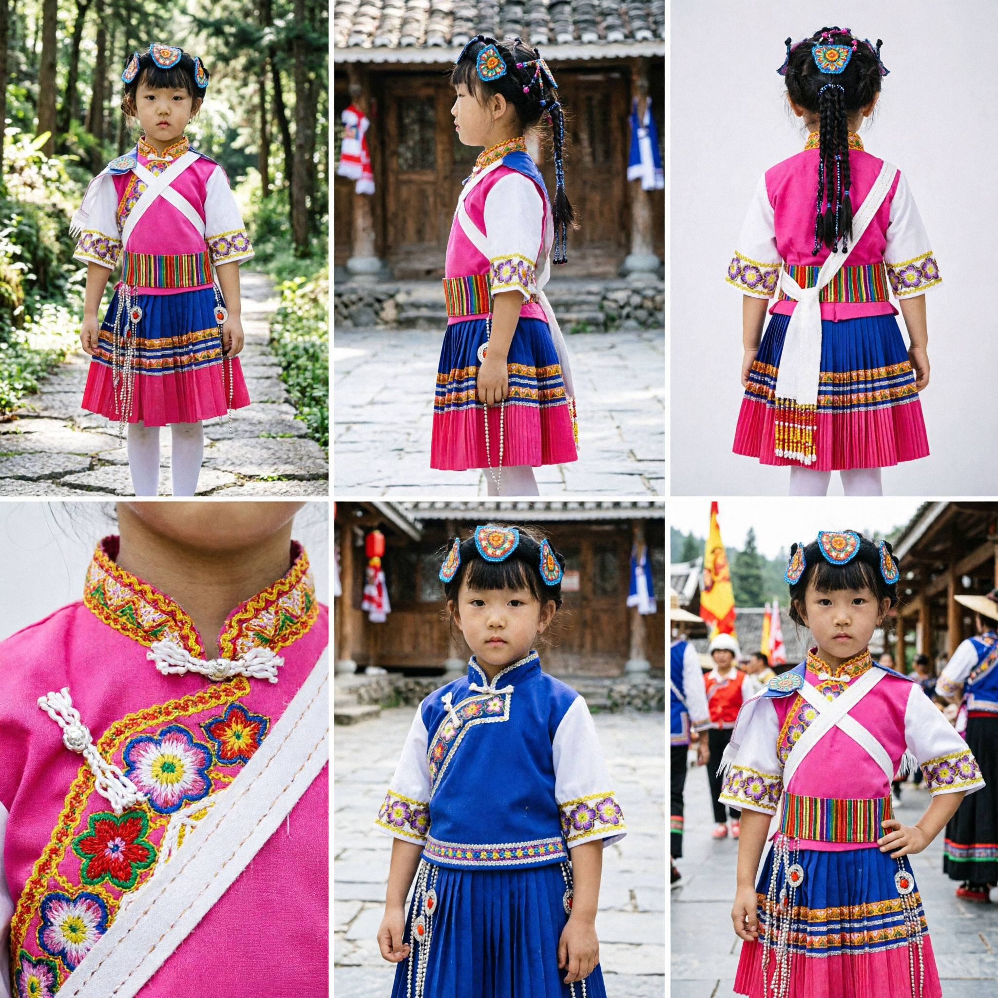 Girls Traditional Chinese Ethnic Minority Costume Pink Folk Dance Dress for Stage Performance