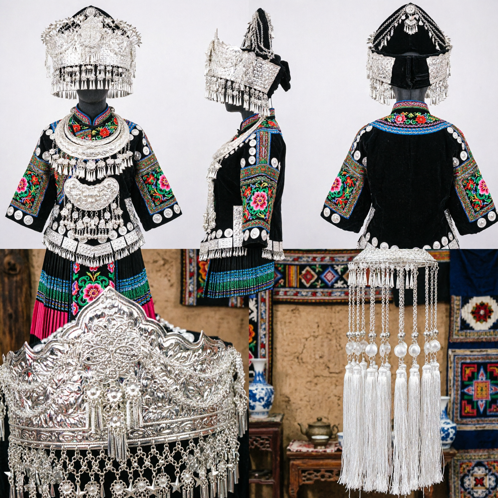 Traditional Chinese Miao Silver Headdress for Women Hmong Bride Crown Ethnic Minority Wedding Festival Dance Jewelry