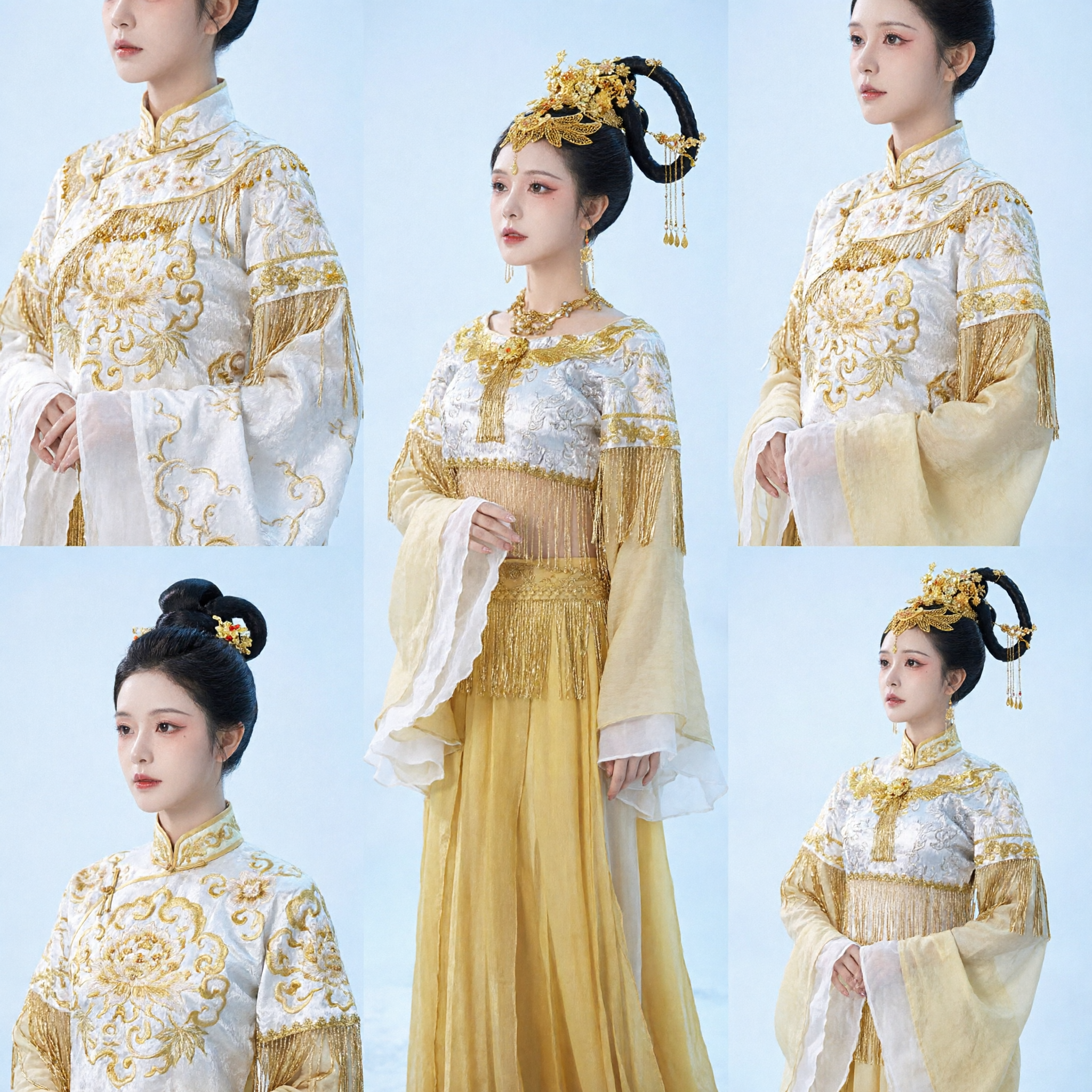 Golden Chinese Traditional Hanfu Dress Tang Dynasty Palace Lady Ancient Goddess Fairy Costume for Women