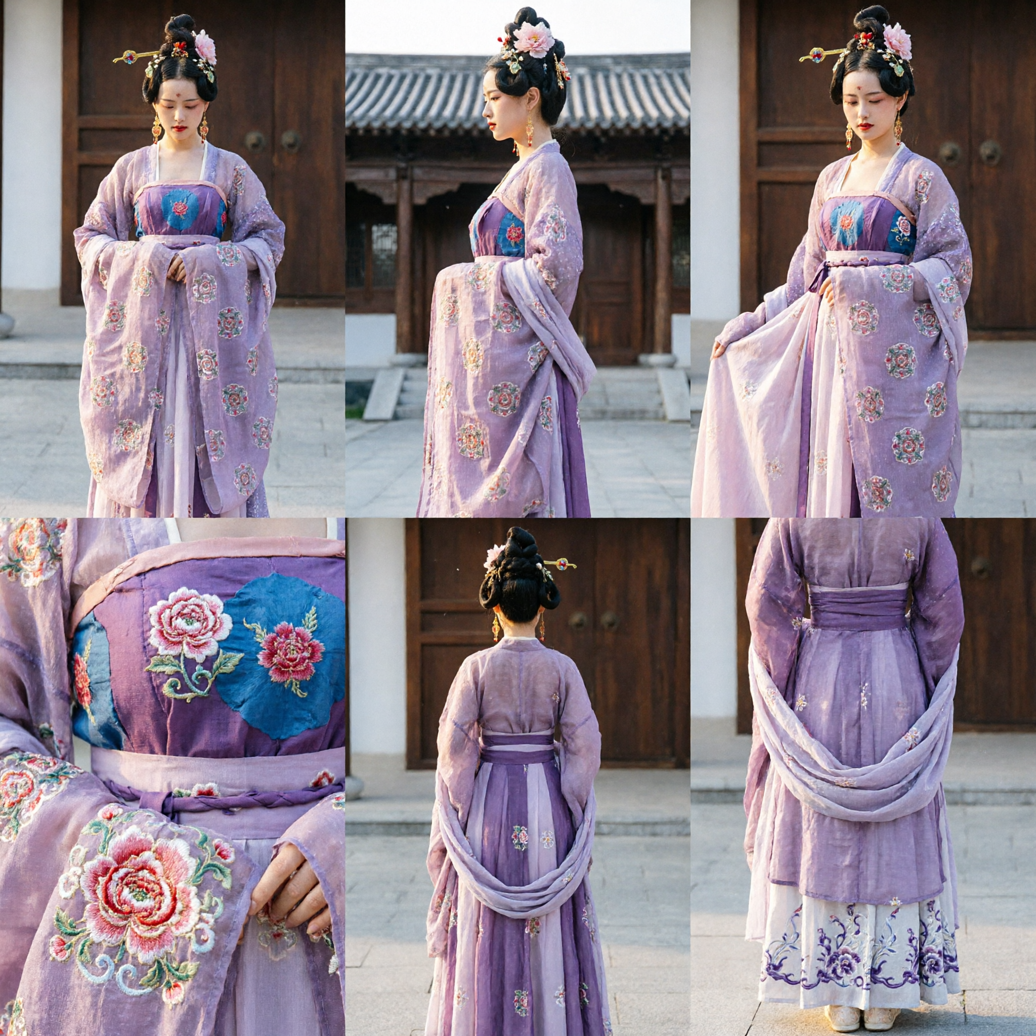 Traditional Chinese Tang Dynasty Hanfu Costume Ancient Palace Princess Pink Purple Dress for Women