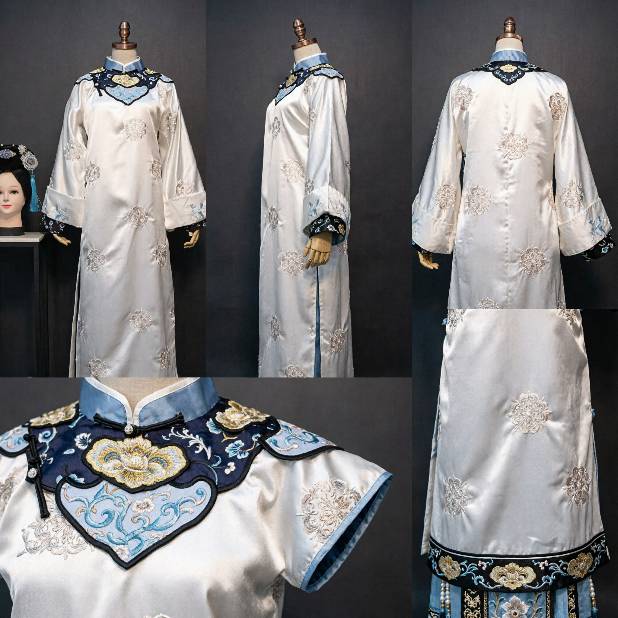 Ancient Chinese Qing Dynasty Princess Costume White Embroidered Silk Robe Traditional Palace Dress for Women Cosplay