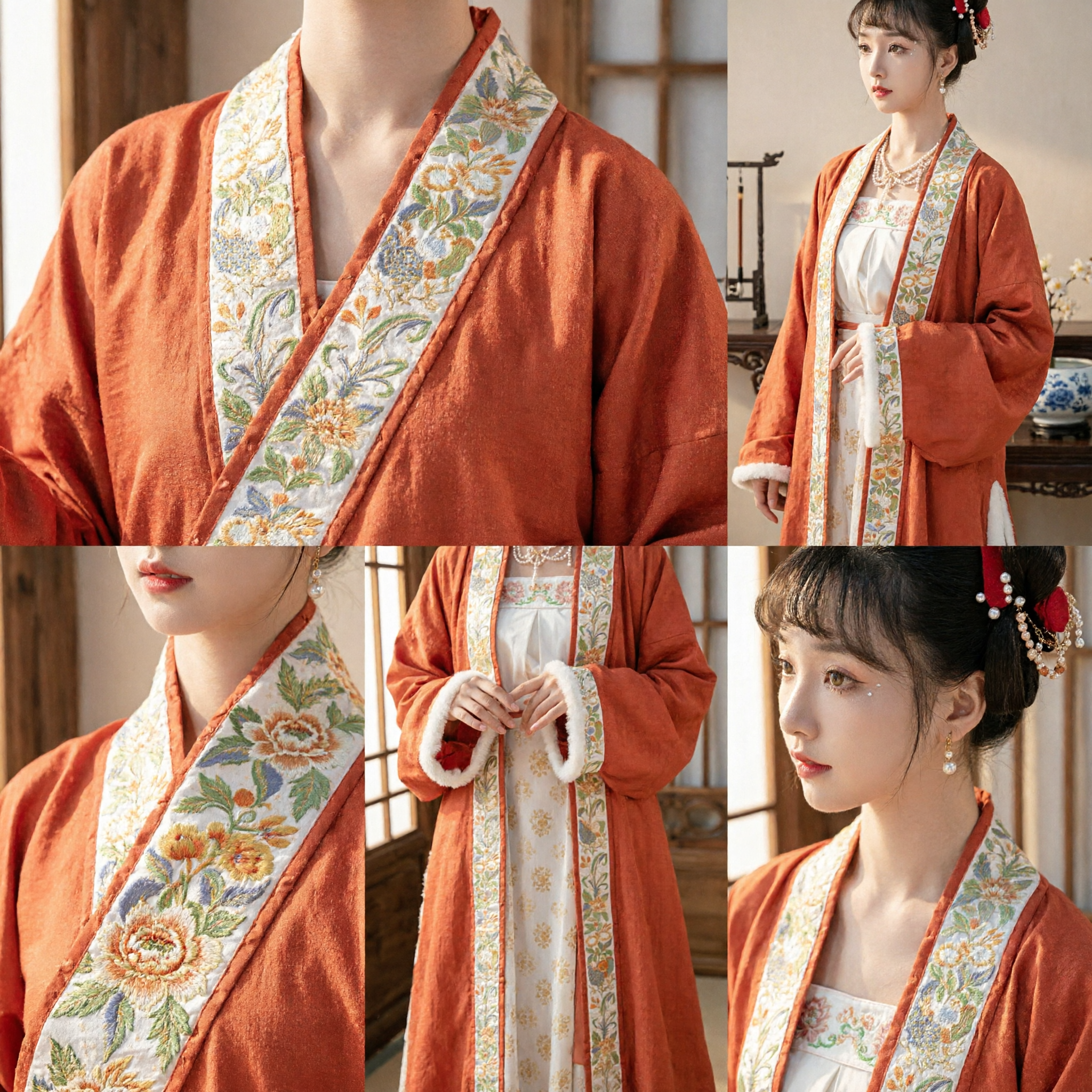 Traditional Chinese Hanfu Song Dynasty Style Winter Embroidered Floral Robe Ancient Costume for Women
