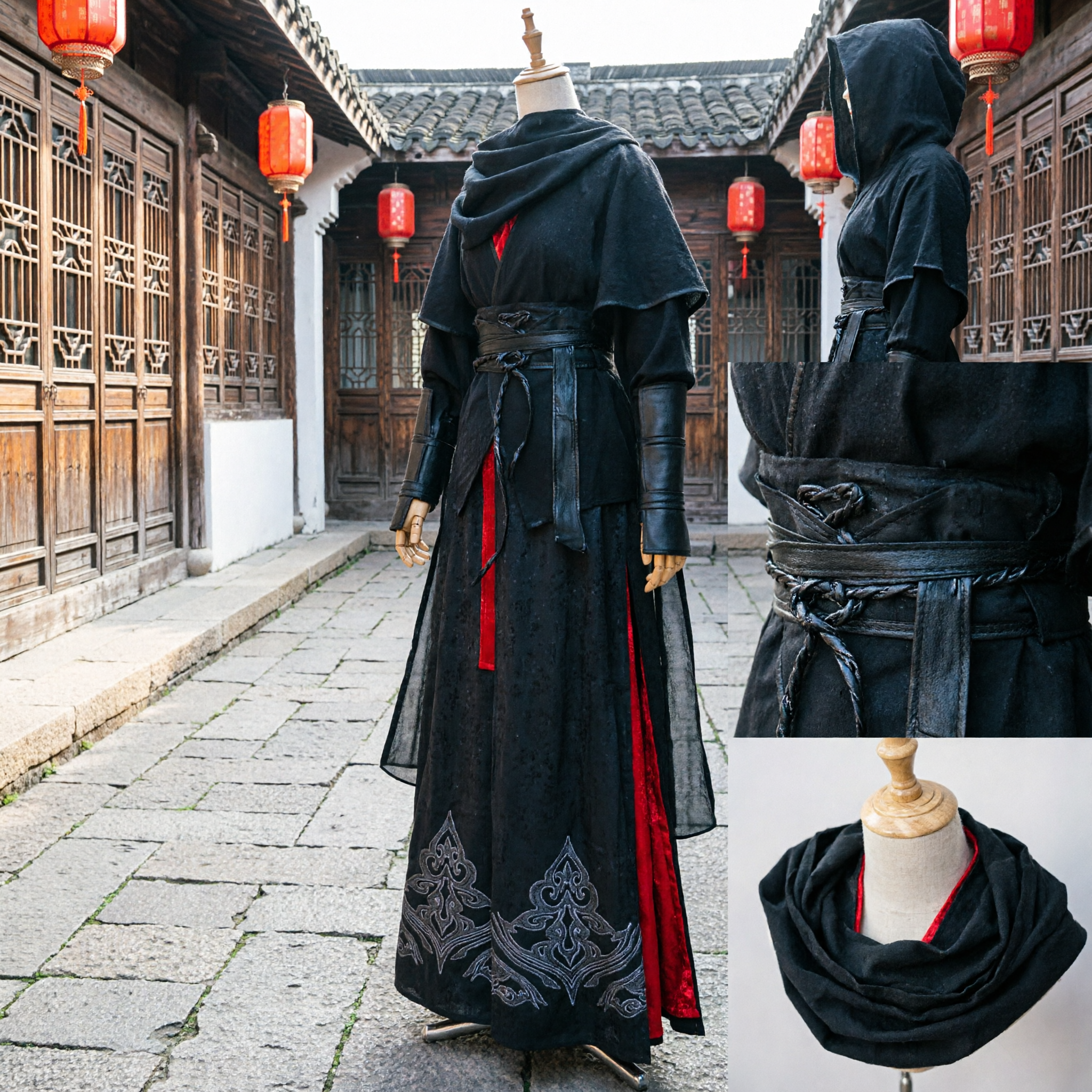 Chinese Ancient Swordsman Black Hanfu Costume for Men Wuxia Assassin Cosplay Outfit Traditional Clothing