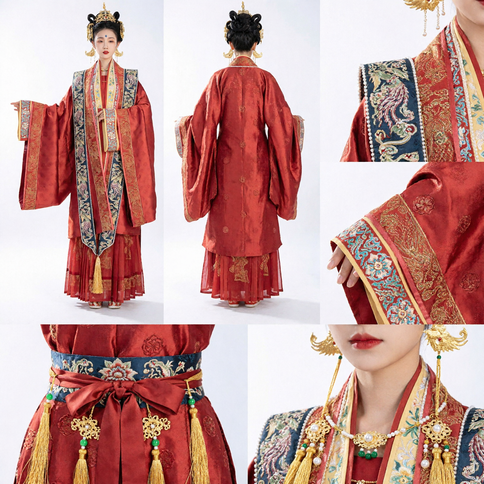 Traditional Chinese Tang Dynasty Princess Red Hanfu Costume with Intricate Gold Embroidery for Women