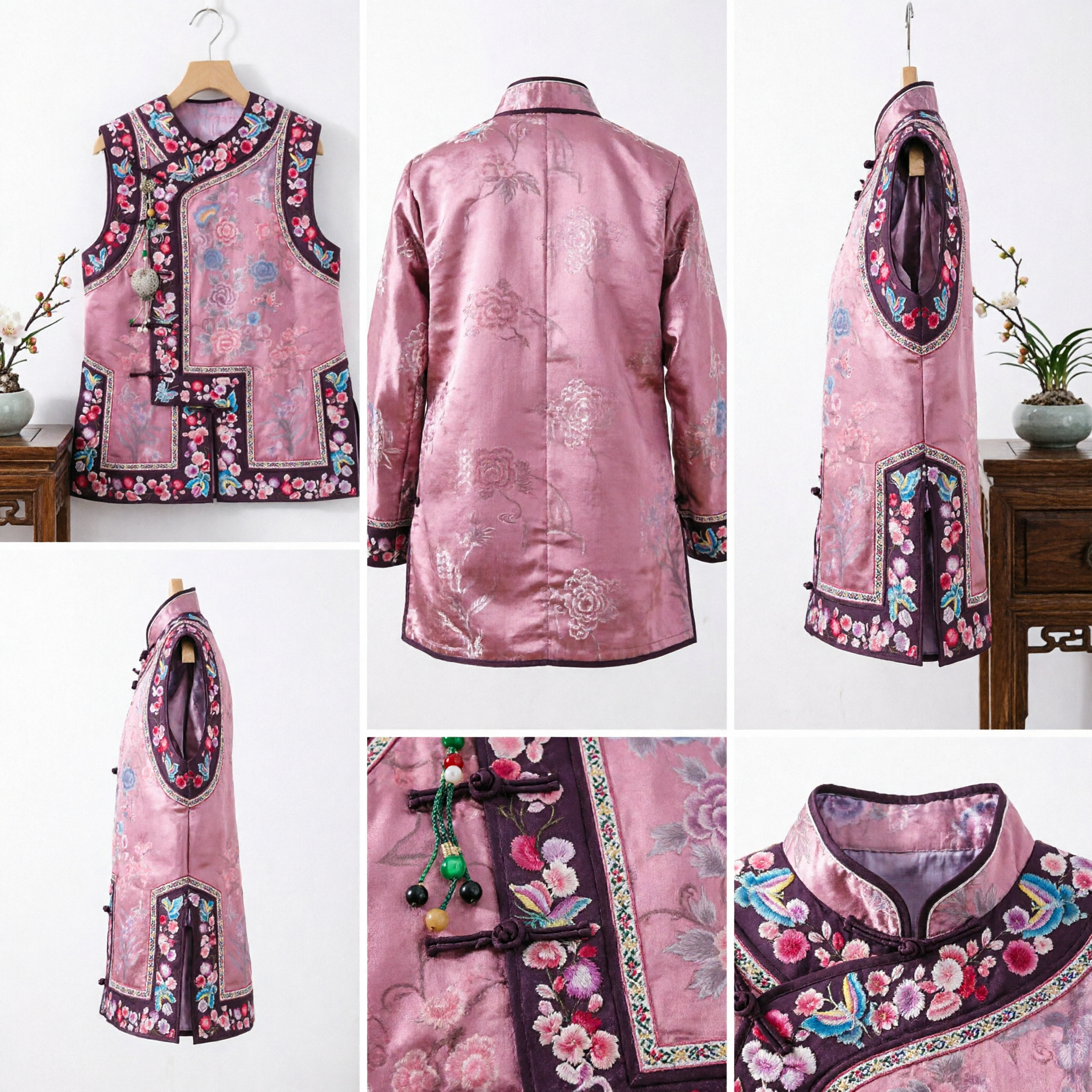 Traditional Chinese Floral Embroidery Silk Vest Women Sleeveless Tang Suit Waistcoat for Festivals and Daily Wear