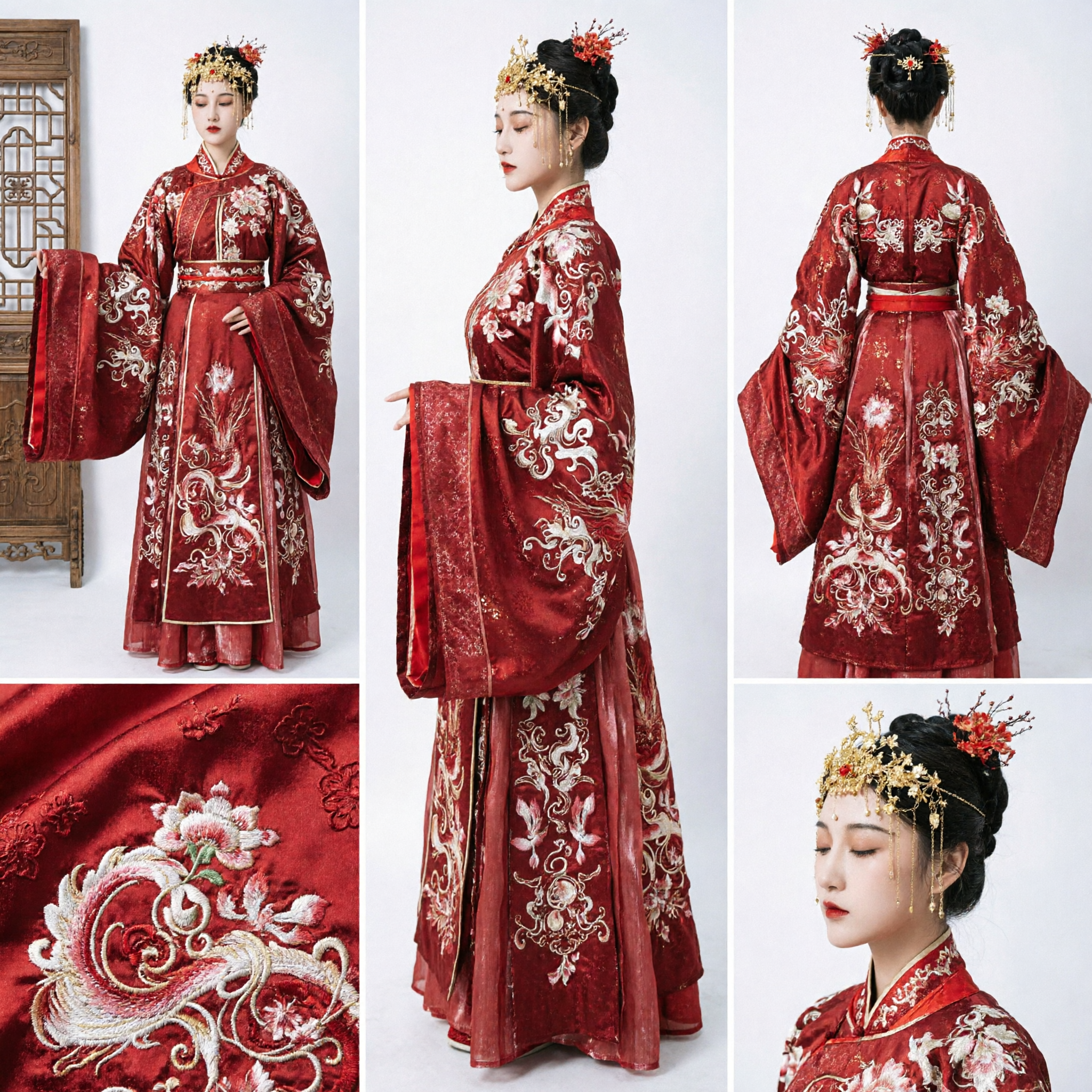 Exquisite Chinese Traditional Red Hanfu Wedding Dress for Women Ancient Ming Dynasty Embroidery Costume
