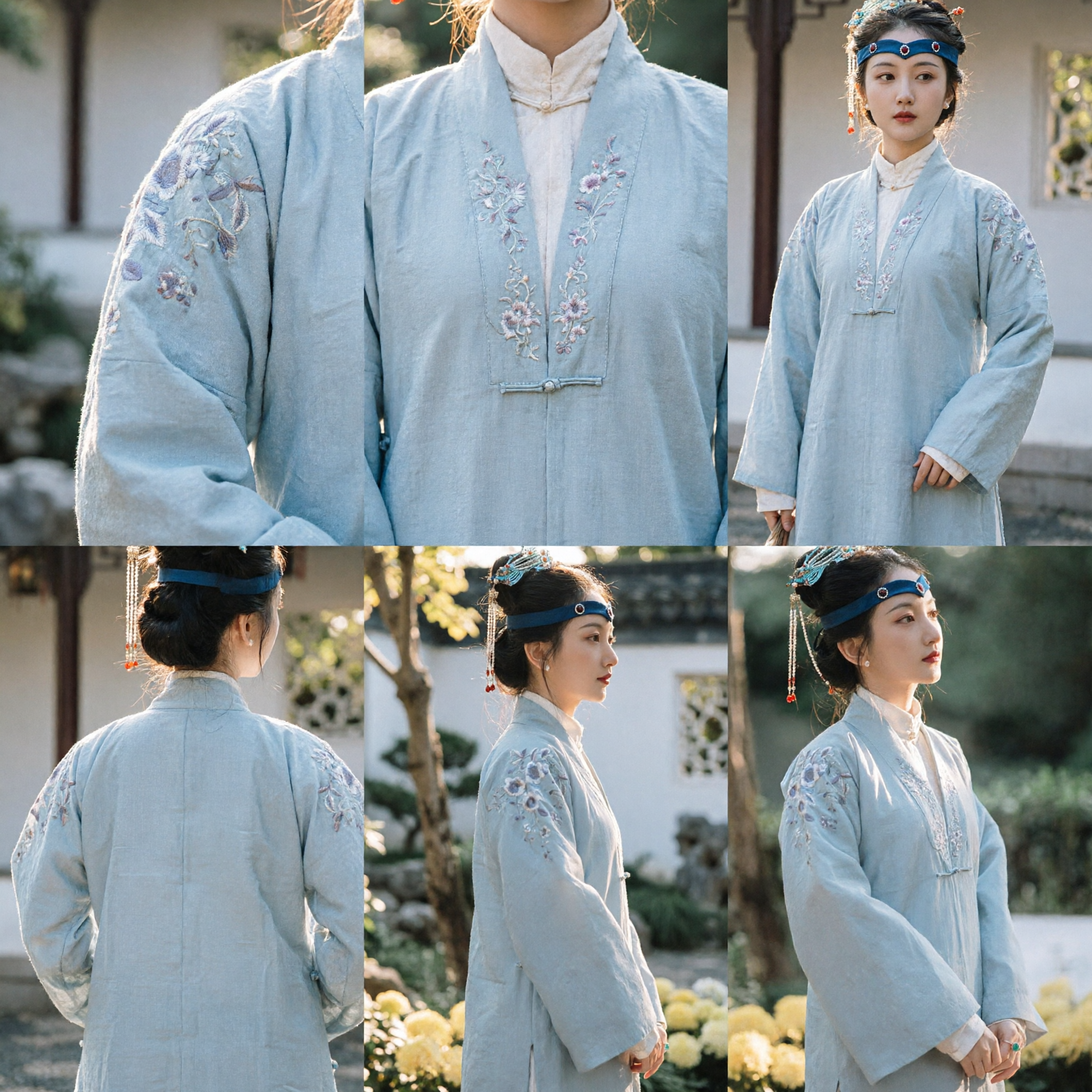 Elegant Ming Dynasty Hanfu Set for Women Pale Blue Embroidered Jacket Traditional Chinese Historical Clothing for Tea Ceremony