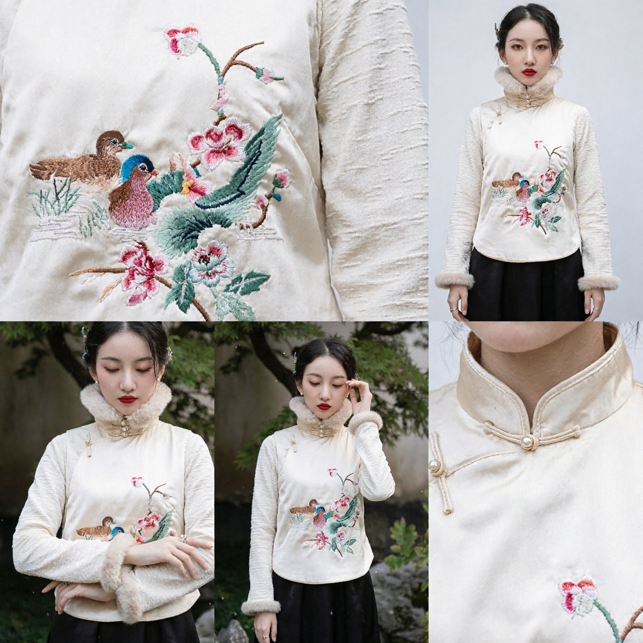 Traditional Chinese Embroidered Winter Jacket for Women with Fur Collar Retro Tang Suit Top for Lunar New Year