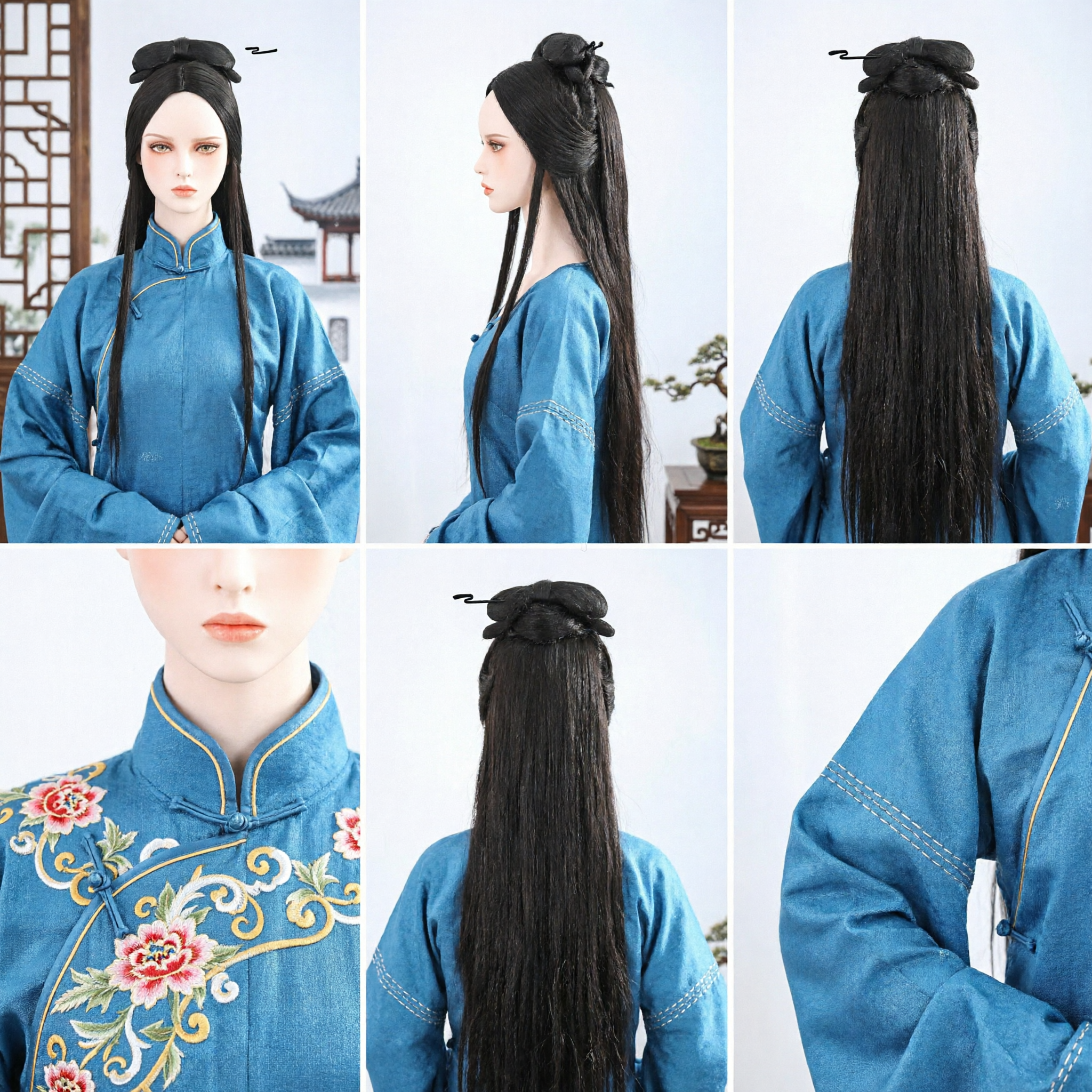 Ancient Chinese Hanfu Wig Long Black Hair Traditional Cosplay Hairpiece for Women Period Drama