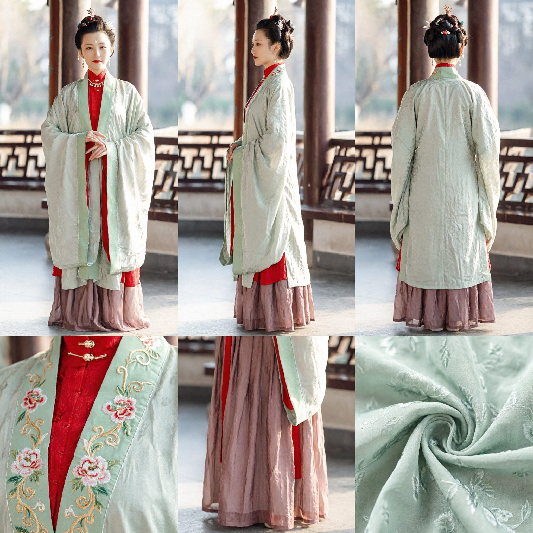 Elegant Green Chinese Ancient Hanfu Traditional Costume for Women Historical Period Drama Dress with Layered Robe