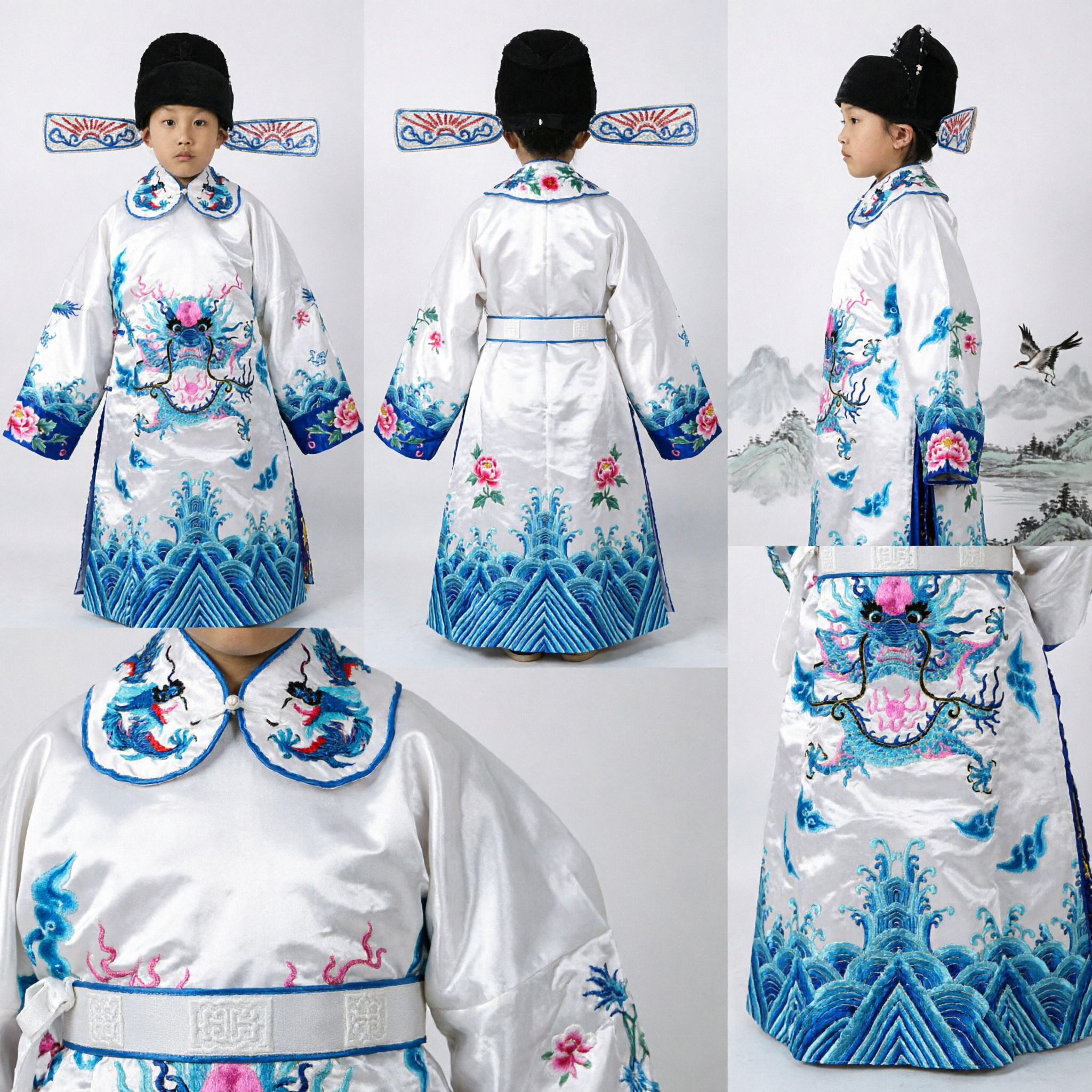 Kids Traditional Chinese Ancient Official Costume Boys Dragon Robe Hanfu for Halloween Stage Performance