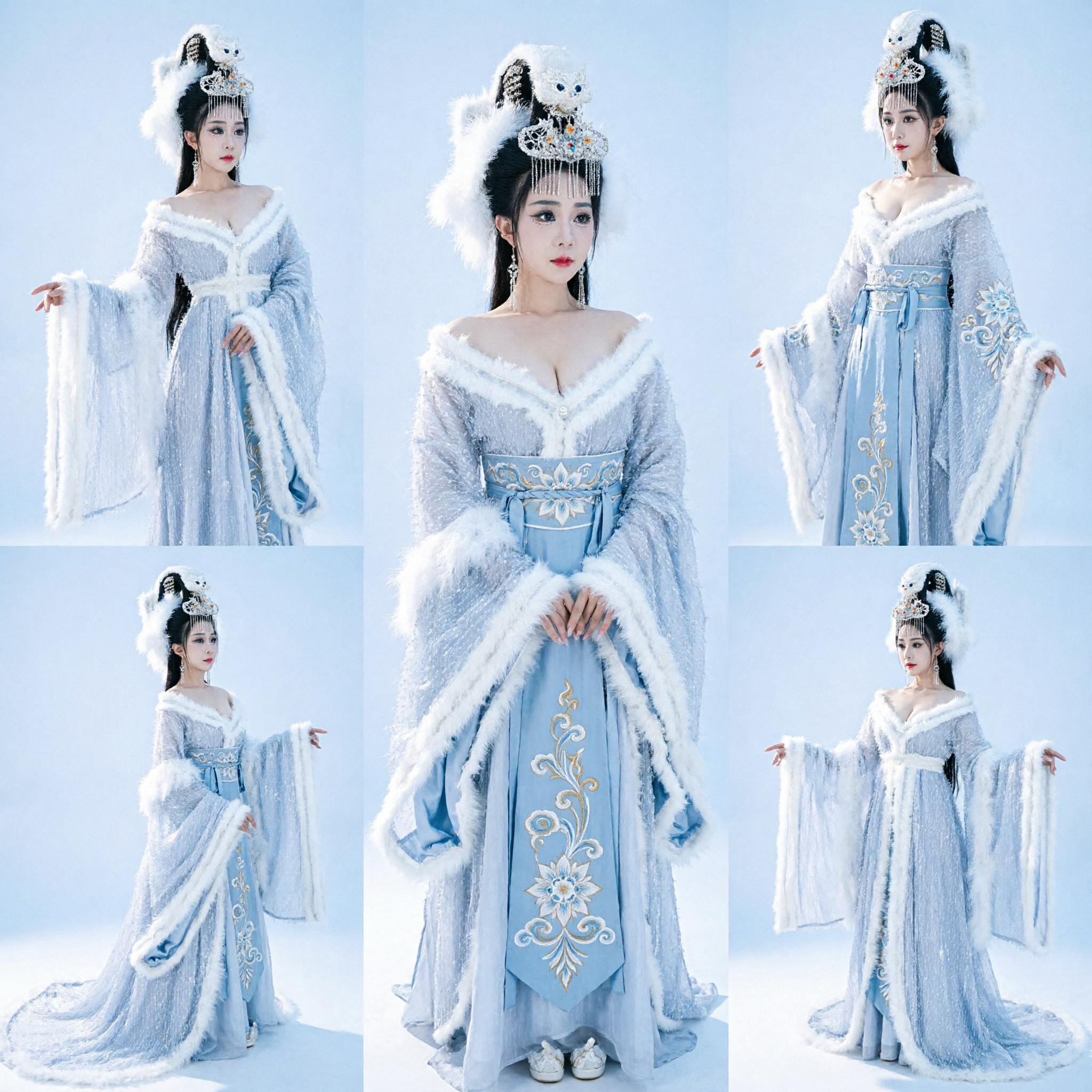 White Snow Fox Spirit Chinese Hanfu Cosplay Costume with Fur Trim Ancient Fairy Dress for Women