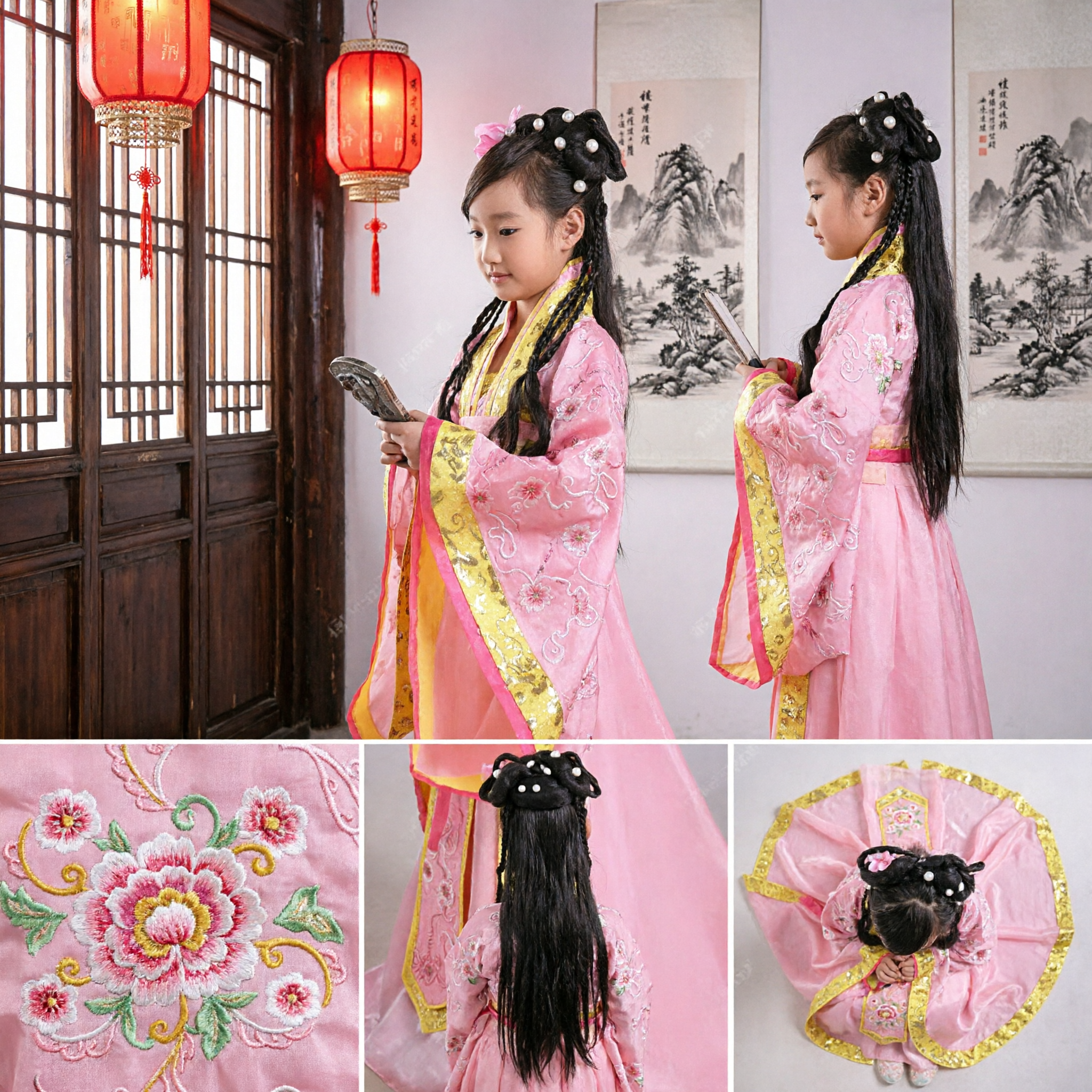 Ancient Chinese Princess Hanfu Costume for Girls Pink Traditional Embroidered Dress Kids Stage Performance Outfit