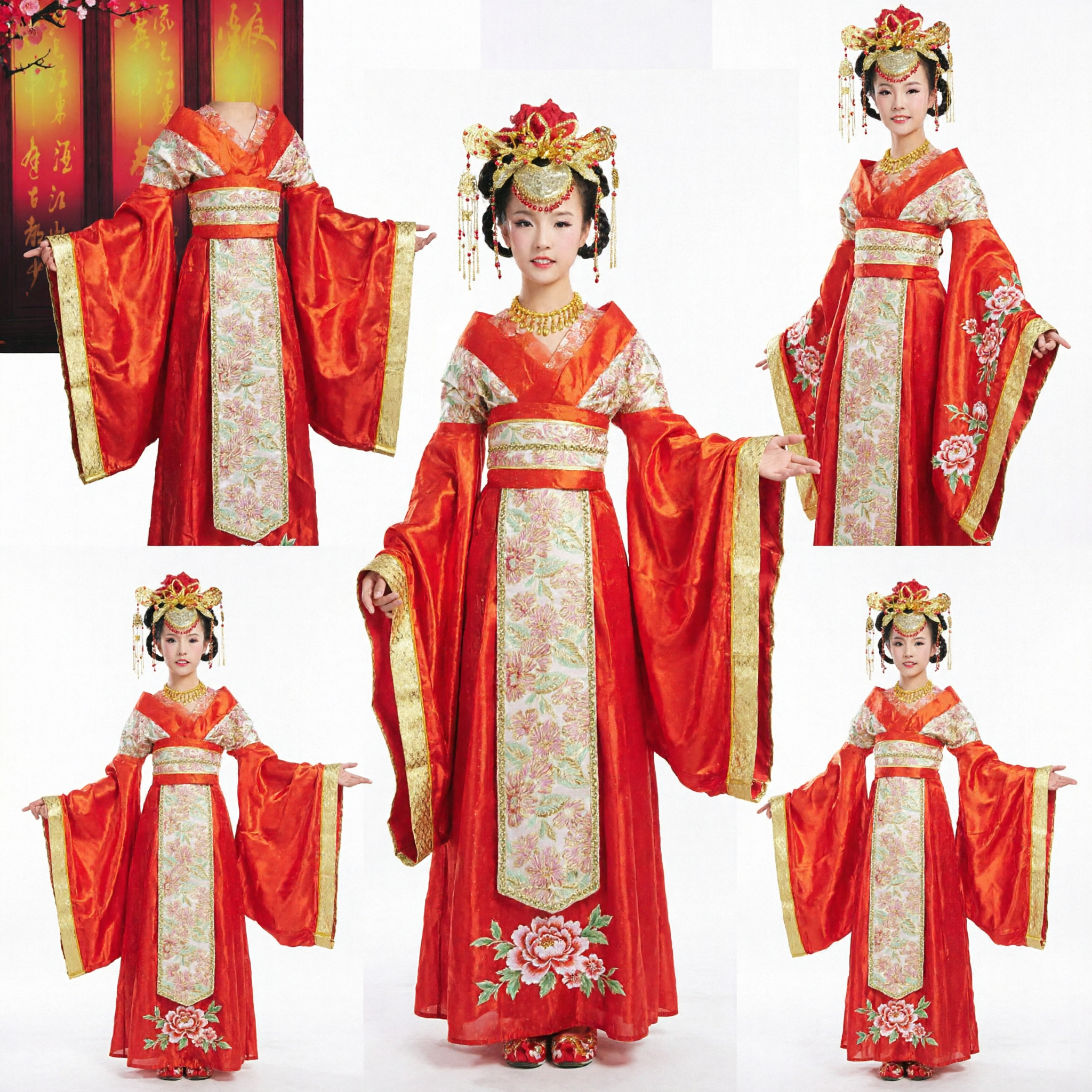 Elegant Traditional Chinese Tang Dynasty Hanfu Costume Red Gold Ancient Palace Dress for Women Dance Performance