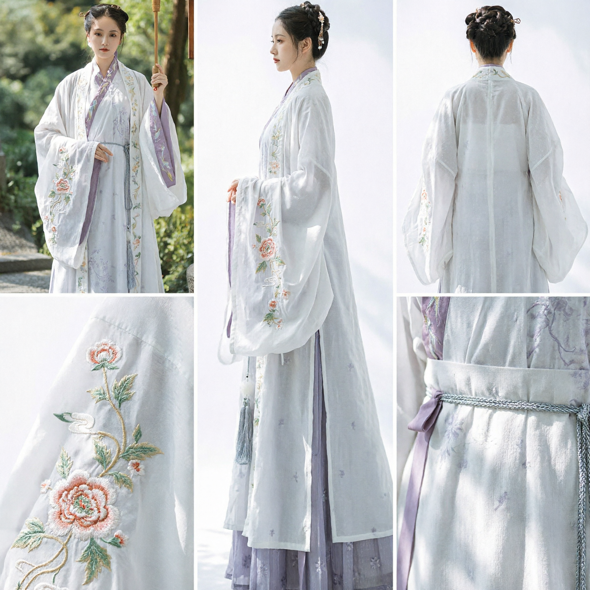 Traditional Chinese Hanfu Dress White Purple Embroidery Ancient Costume Wide Sleeve Fairy Clothing for Women