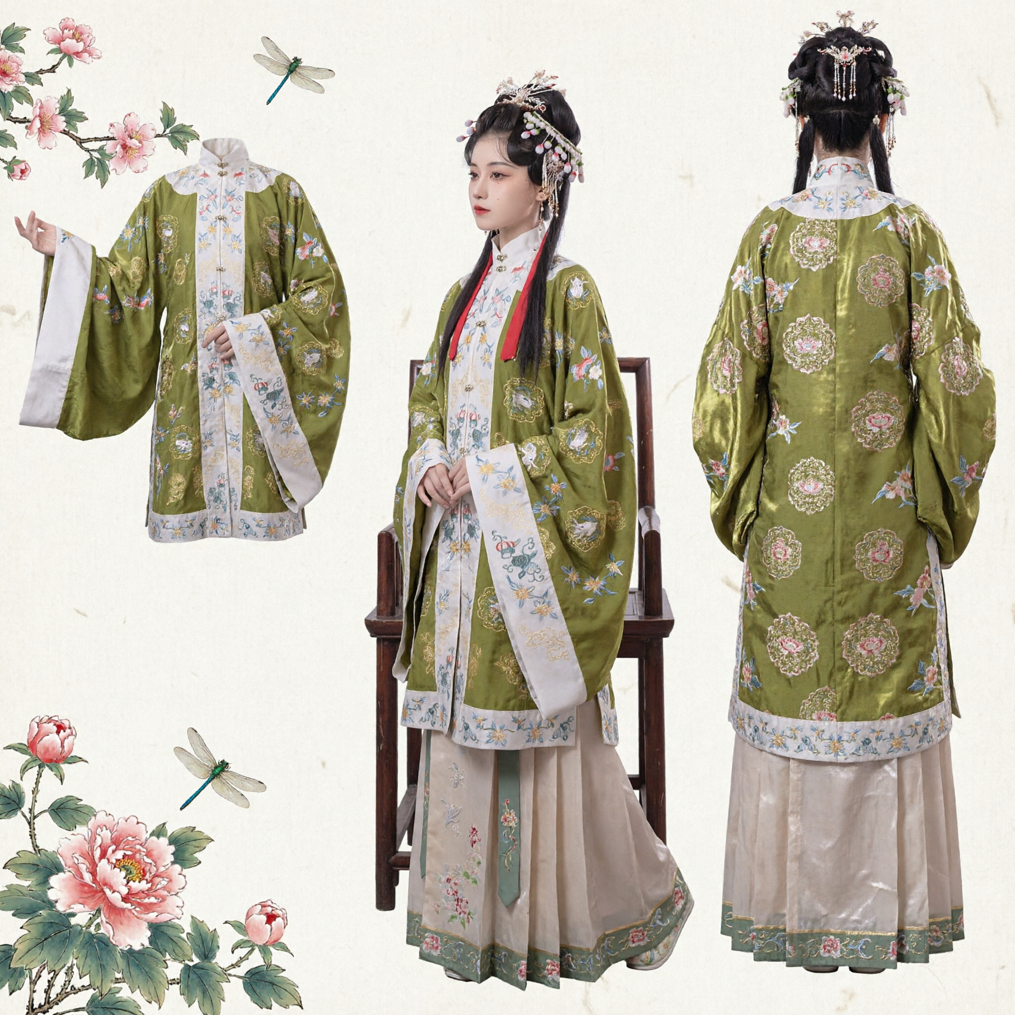 Traditional Chinese Hanfu Ming Dynasty Green Embroidered Ancient Costume Set for Women Festival Wear