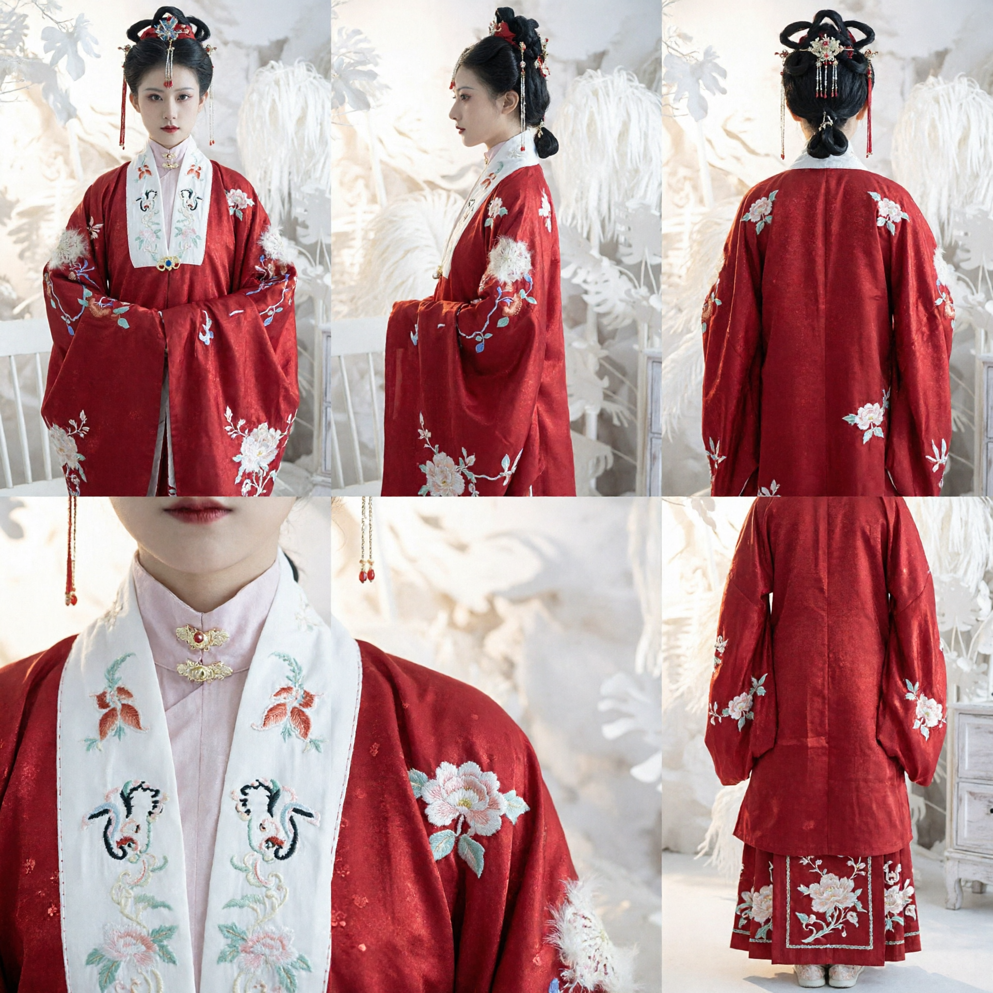 Elegant Red Ming Dynasty Hanfu Embroidered Cloud Collar Robe Traditional Chinese Wedding Costume for Women