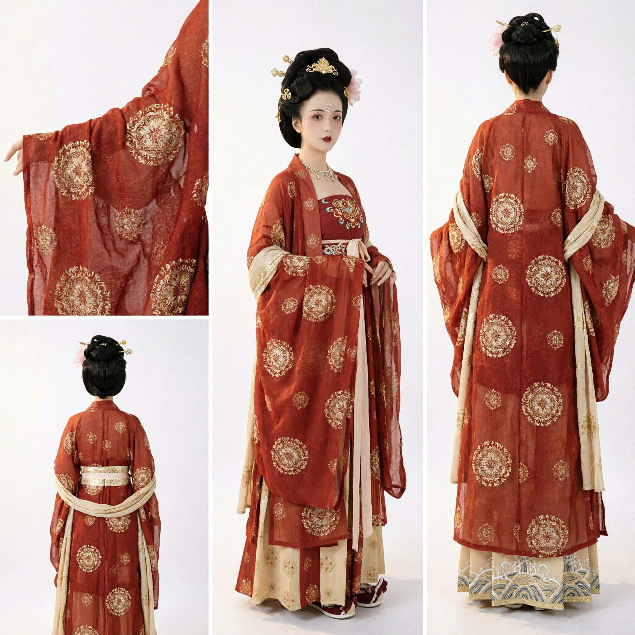 Traditional Chinese Tang Dynasty Hanfu Costume Women Red Embroidered Palace Dress for Historical Performance and Photography