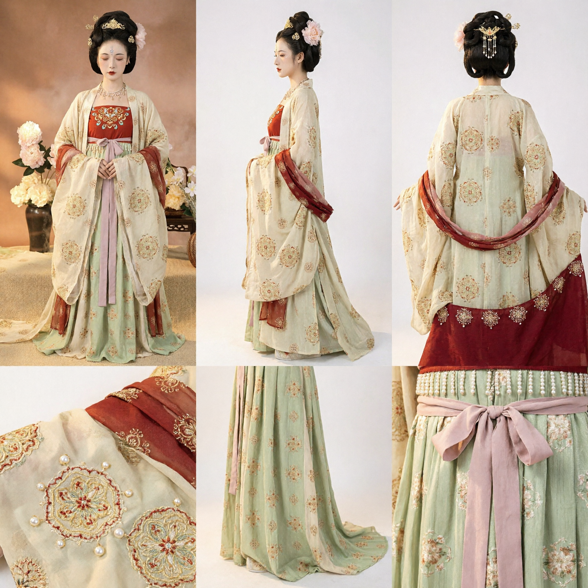 Traditional Chinese Tang Dynasty Hanfu Costume for Women Elegant Palace Lady Historical Dress with Floral Embroidery