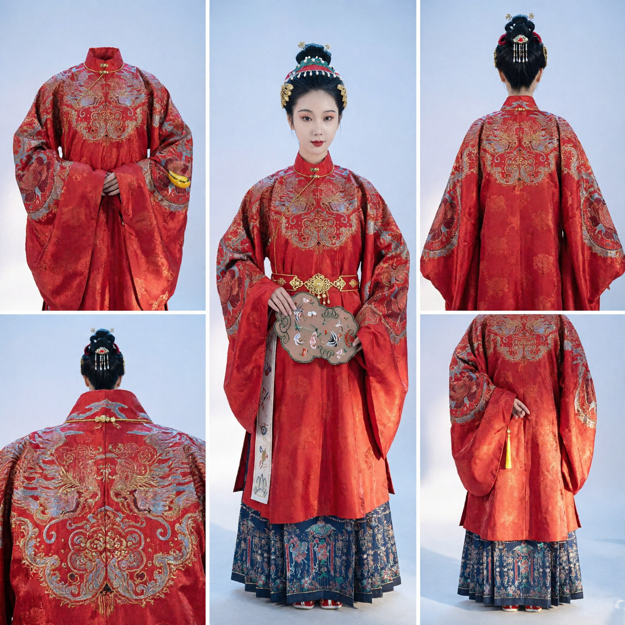 Traditional Chinese Ming Dynasty Hanfu Red Embroidered Wedding Costume for Women Ancient Dress Set