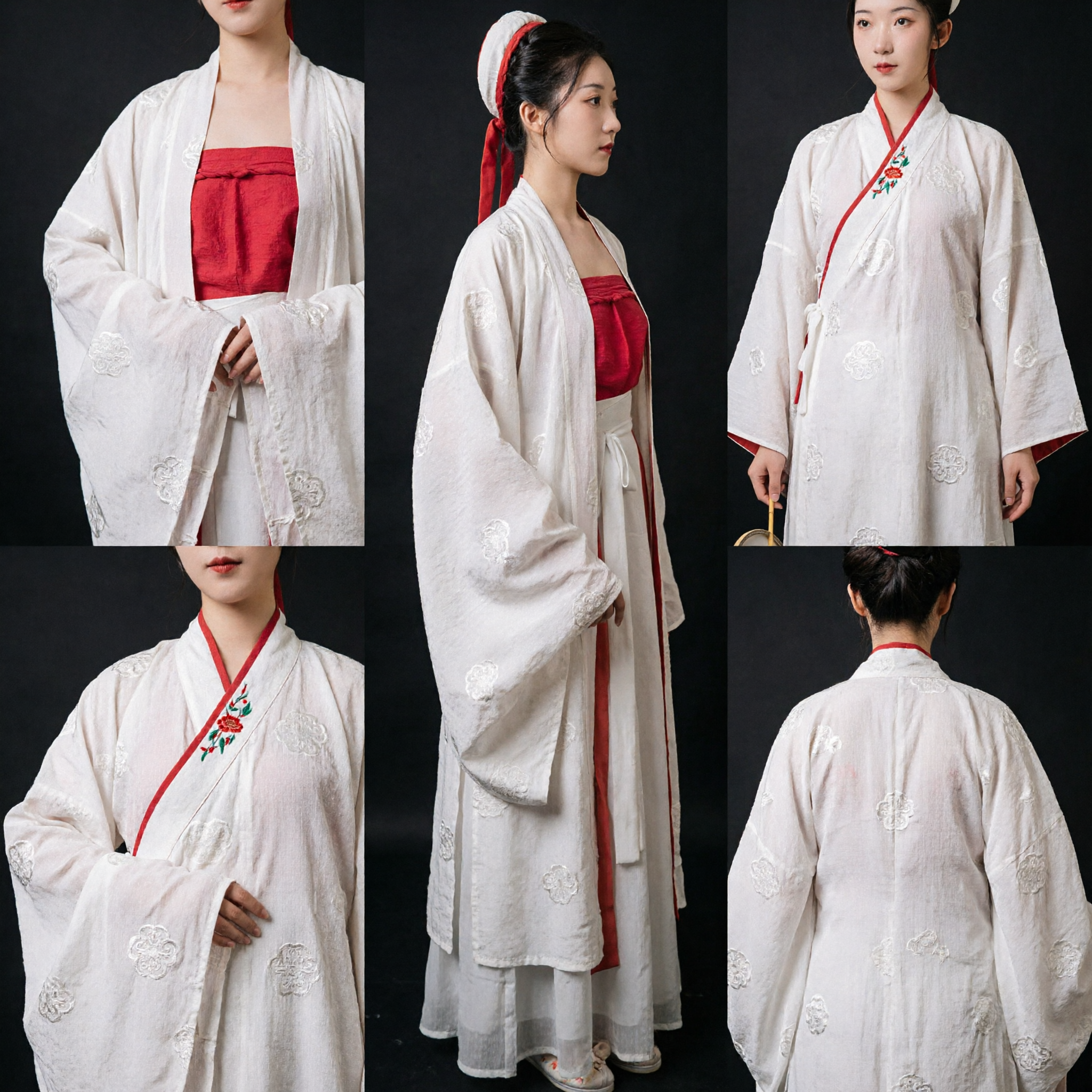 Ancient Chinese Hanfu Traditional Costume for Women White Sheer Robe Red Top Fairy Dress
